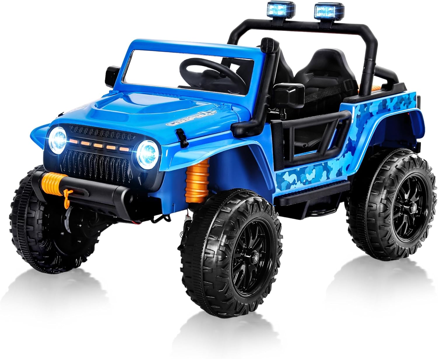 24V Kids Ride on Car, 2 Seater 4WD Electric Car for Kids w/Parent Remote Control, Off-Road Ride on Truck Car, Power Wheels, Kids Jeep with LED Lights, Bluetooth Music, Gift for Kids Ages 3+, Blue