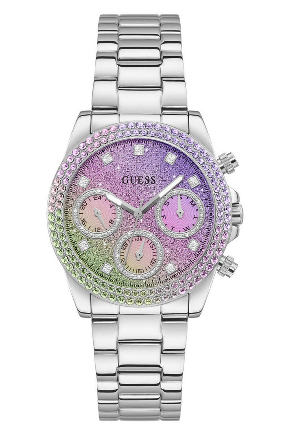 Guess US Women's Silver-Tone and Ombre Multifunction Watch