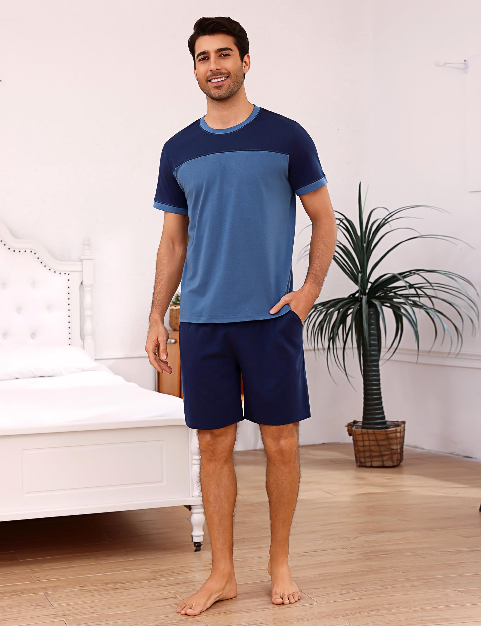 Aseniza Schlafanzug Herren Kurz Pyjama Set Shorty Sommer Schlafanzüge für Männer Baumwolle Hausanzug und Pyjamashose