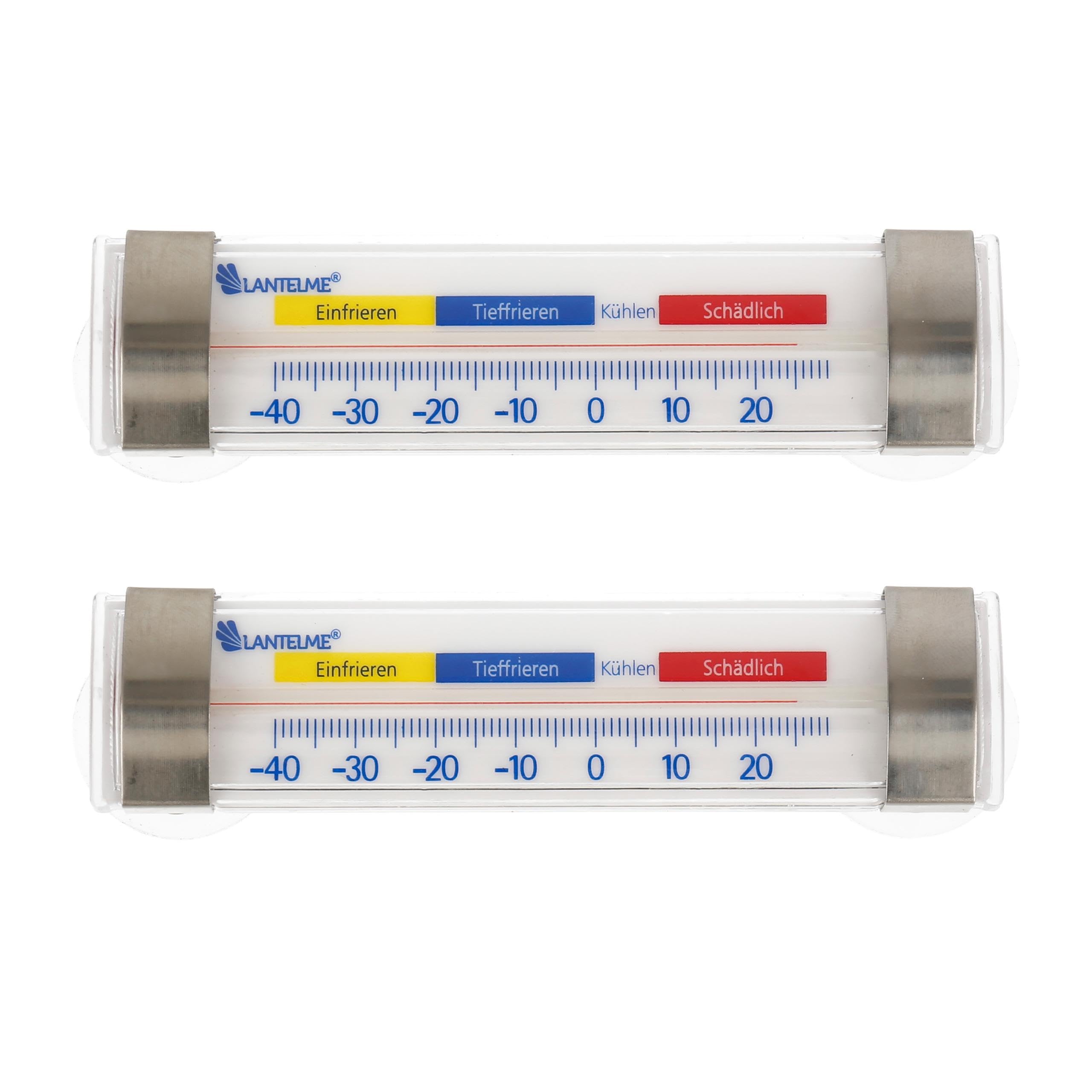 Lantelme Kühlschrankthermometer Edelstahl – -40°C bis 24°C, 2er Set, mit Haken und Saugnapf