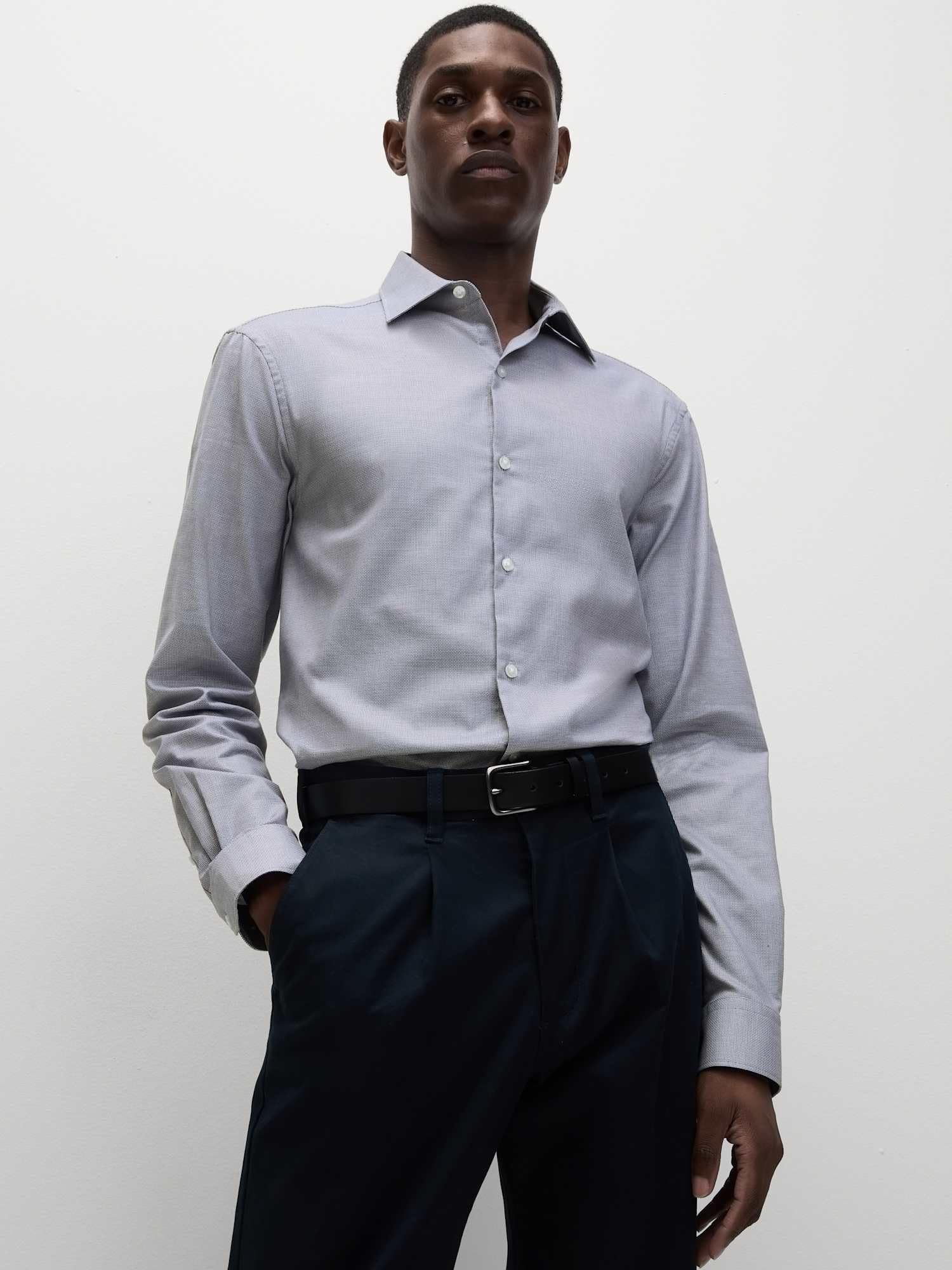 Marks & Spencer Camisa Texturizada de Algodón Puro Fácil de Planchar para Hombre, Ajuste Normal