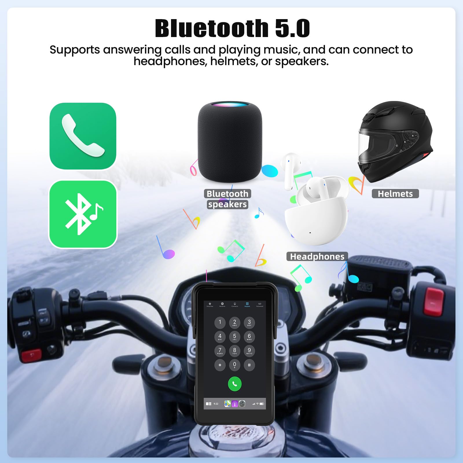 SIXTOP Écran CarPlay Moto avec GPS, CarPlay et Android Auto sans Fil, Portable GPS Navi pour Moto, Étanche IP68, 5 Pouces Écran Tactile avec Bluetooth