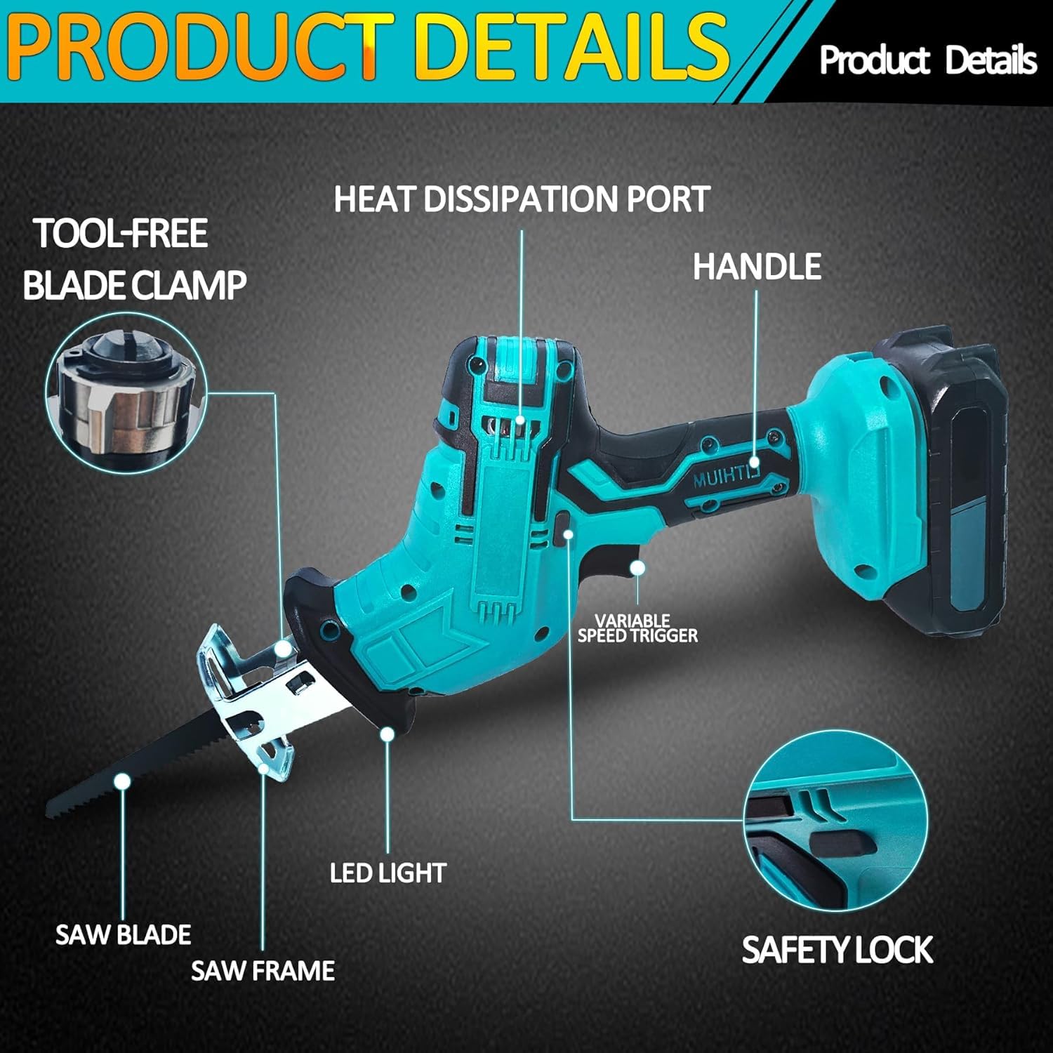 Sierra de sable con batería compatible con batería Makita de 18 V, ideal para trabajos de sierra con madera, versión compacta, incluye 4 hojas de sierra sable, sin batería ni cargador