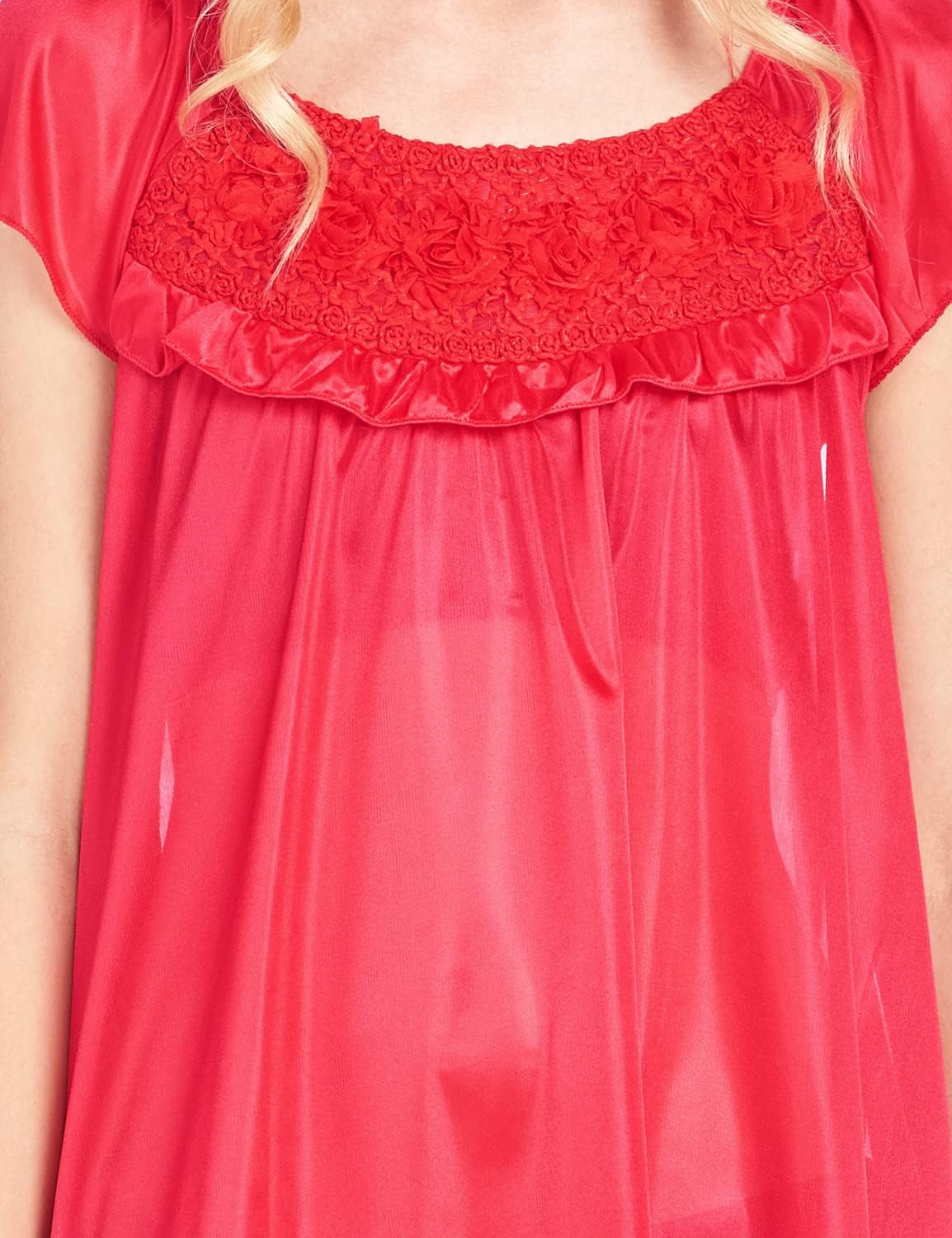 Casual Nights Women's Cap Sleeve Flower Silky Tricot Nightgown - Image 5