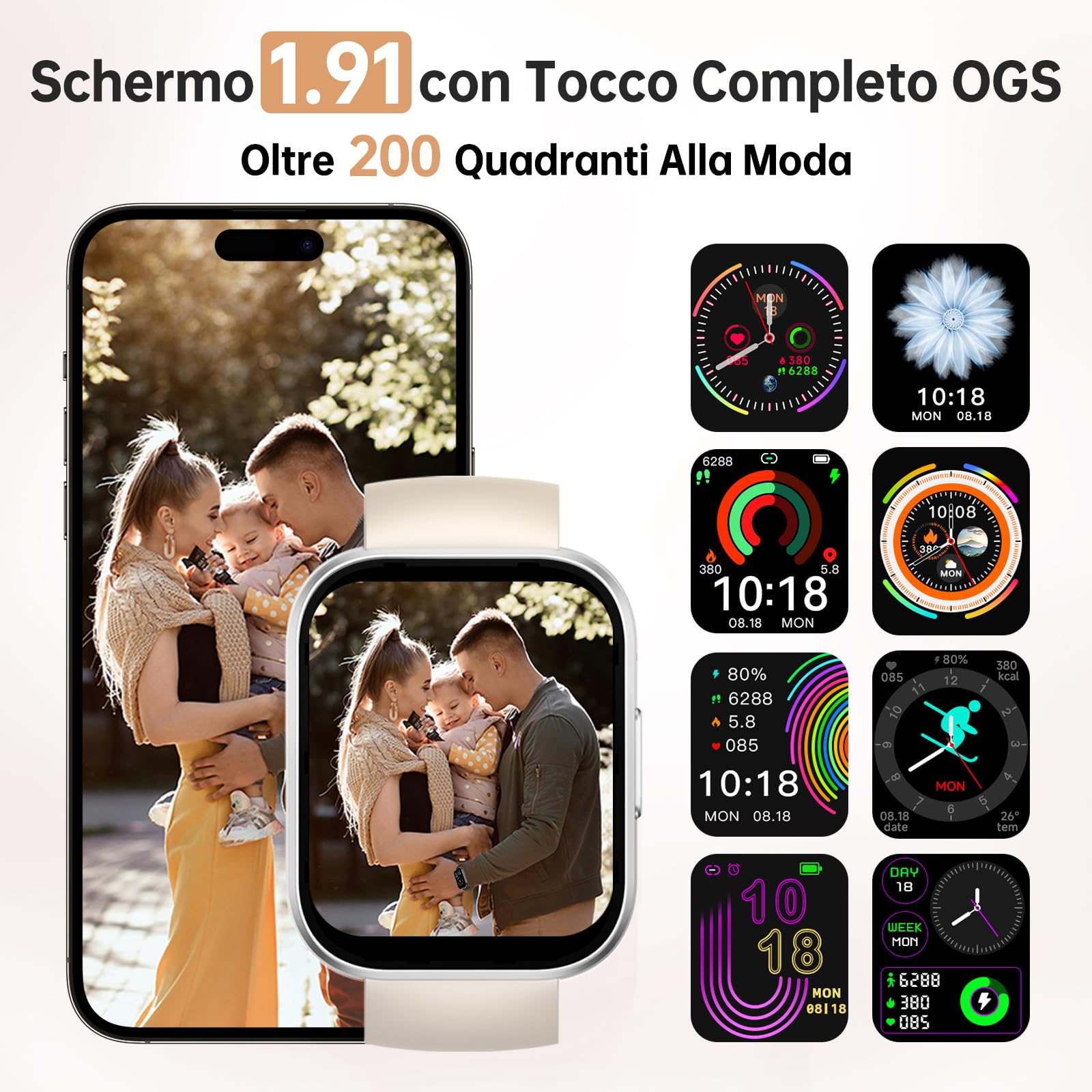 OUKITEL BT103 Smartwatch Uomo Donna, 1.91" Orologio Smart Watch con Effettua/Risposta Chiamate Vocale, 100+ Modalità Sportive con Contapassi/Sonno/Cardiofrequenzimetro, Fitness Tracker per iOS Android
