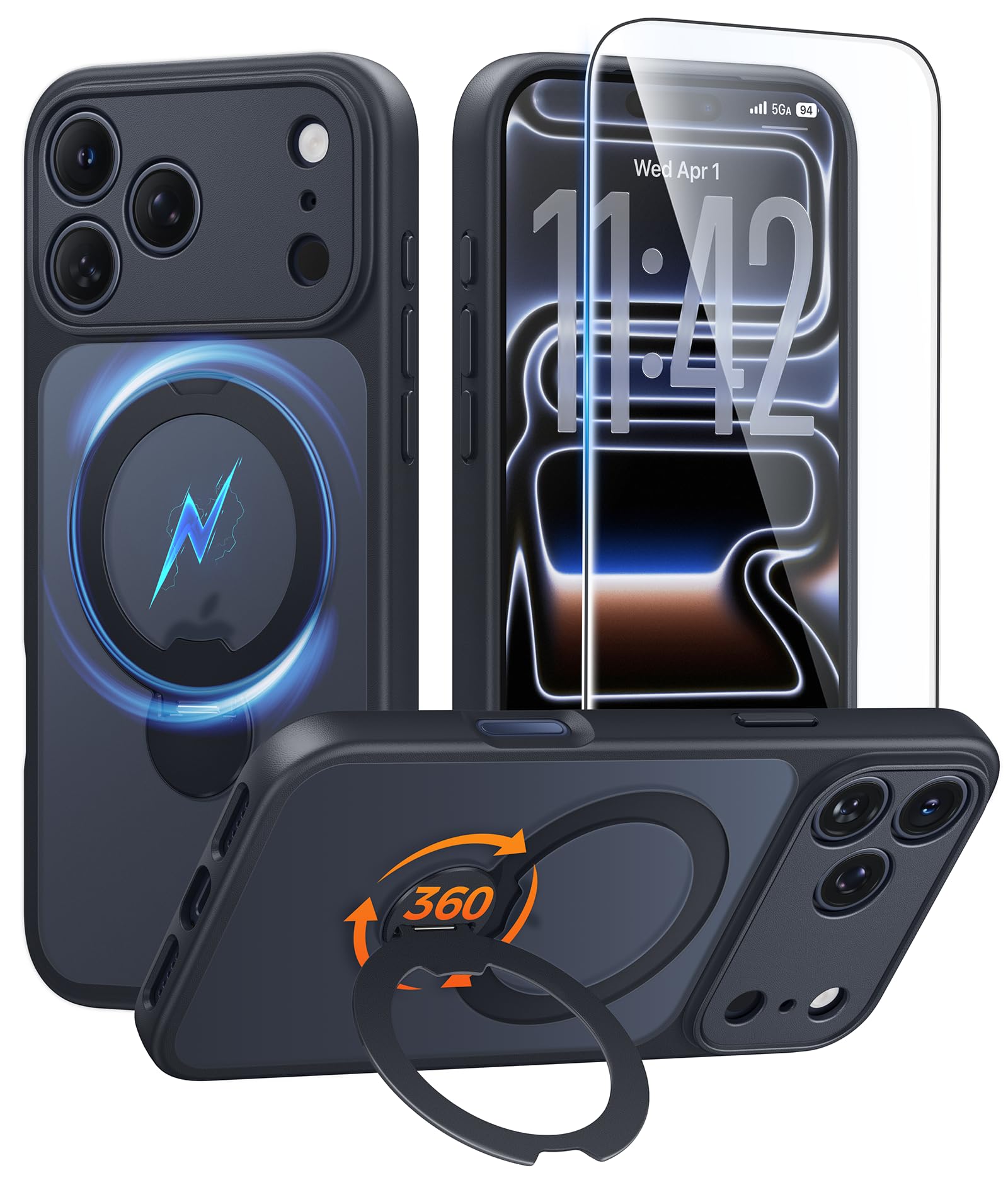 Photo 1 of FNTCASE for iPhone 17 Pro Max Case with 360 Spin Magnetic Stand Black
