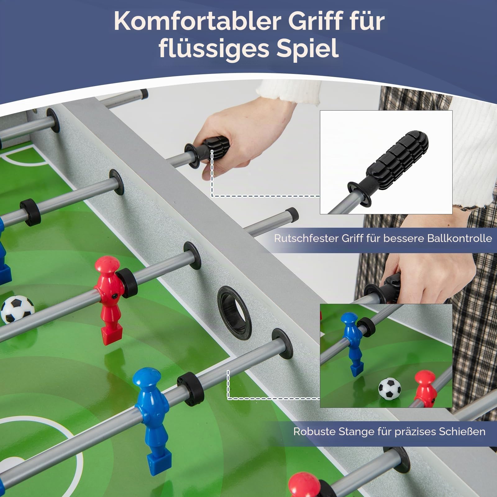 HOMASIS Tischkicker Kinder & Erwachsenen, Kickertisch mit 2 Fußbällen, 18 Kickern & 2 Punktezählern, Tischfußball Spieltisch Holz MDF, Tischfußballtisch für Party Treffen, 94,5 x 53,5 x 76,5 cm