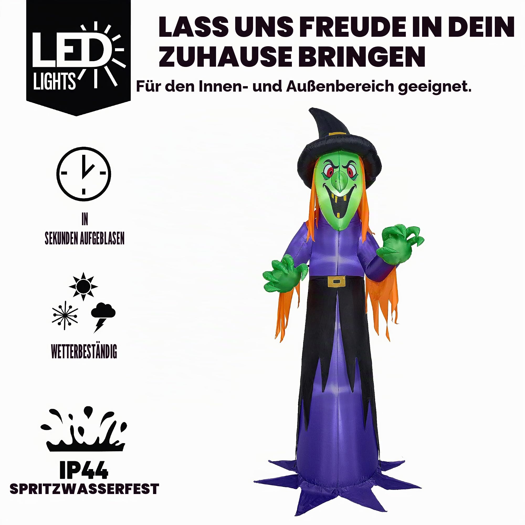 Joiedomi 12 Fuß hohe aufblasbare Halloween-Hexe mit LED-Lichtern - Gruselige Deko für draußen im Garten, aufblasbare Deko für draußen im Garten, Halloween-Dekor