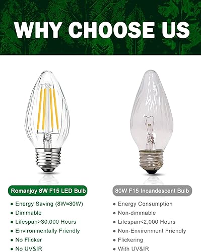 Miniatura 4 de ROMANJOY F15 - Bombillas LED regulables para porche, 8 W, equivalente a 80 W, 2700 K, blanco cálido, E26 Edison, bombilla vintage, cubierta de