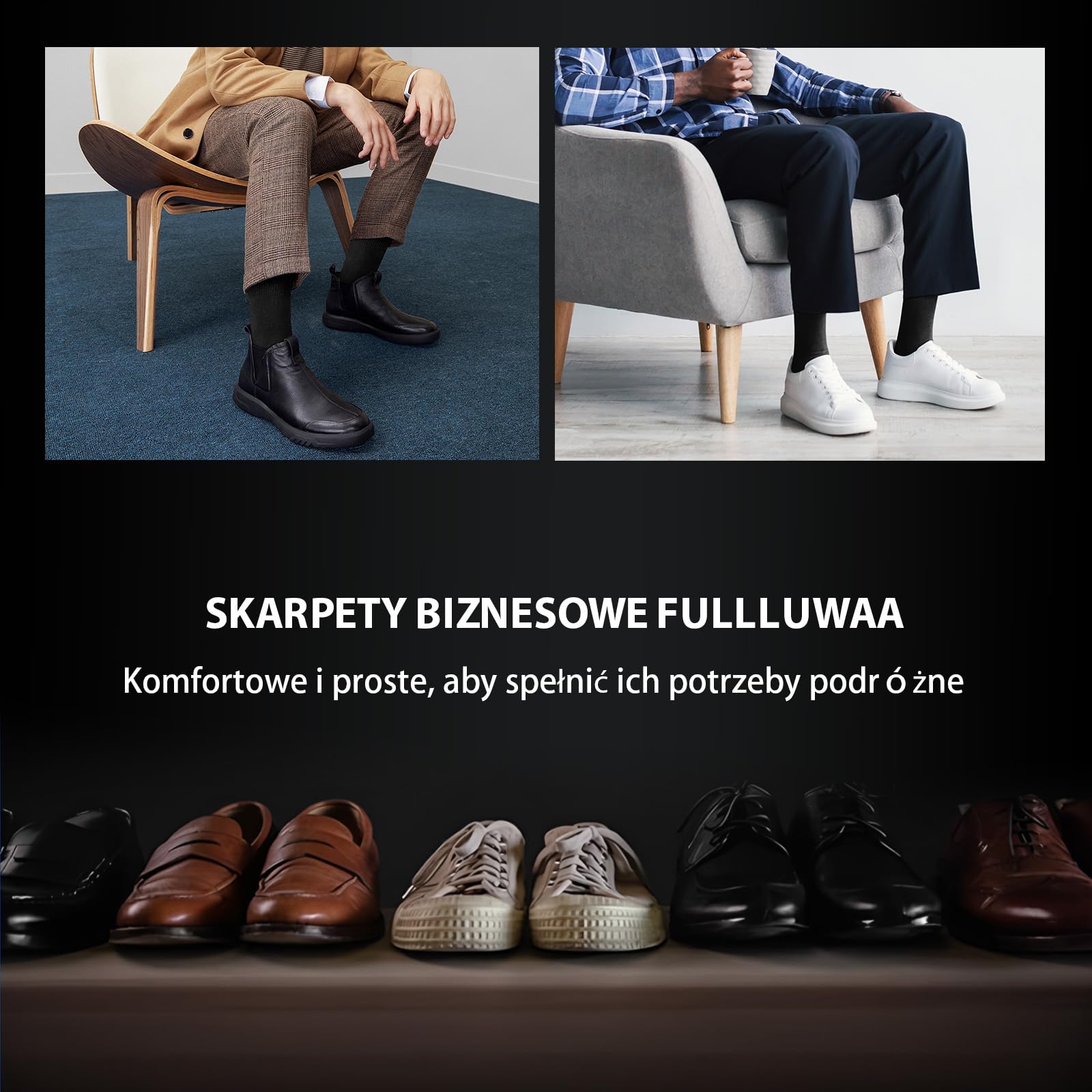 Fullluwaa 12 par skarpetek uniseks, męskie, miękkie, bawełniane, czarne, długie skarpety robocze