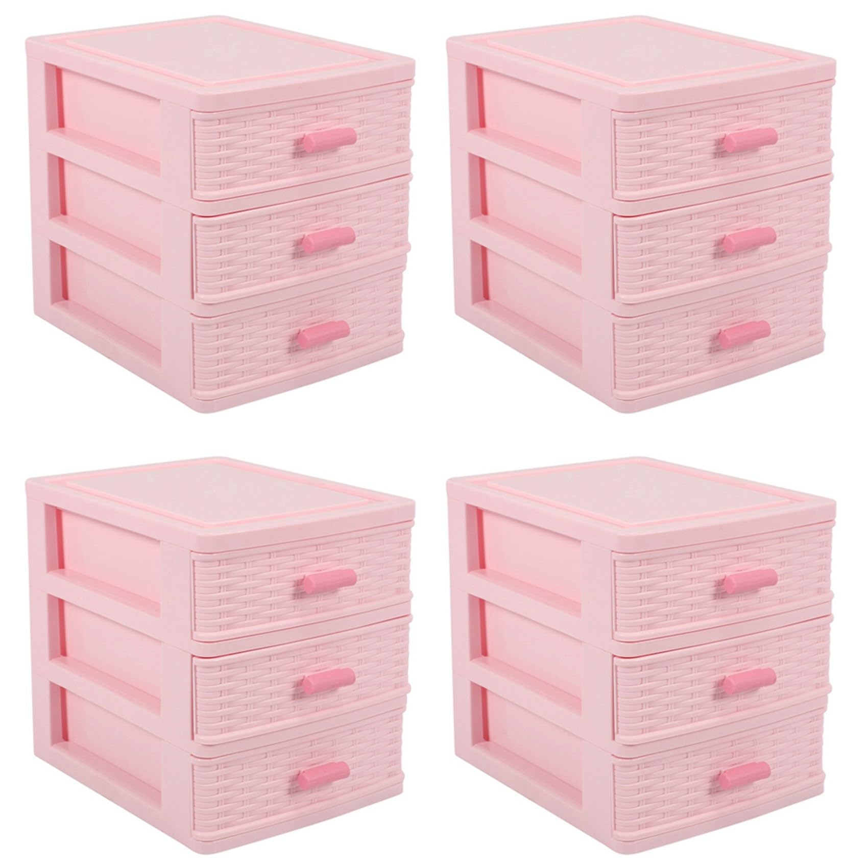 Hndhbfgrt 4X Plastic Drawer Designed 3 Compartment Jewelry Storage Box Pink
