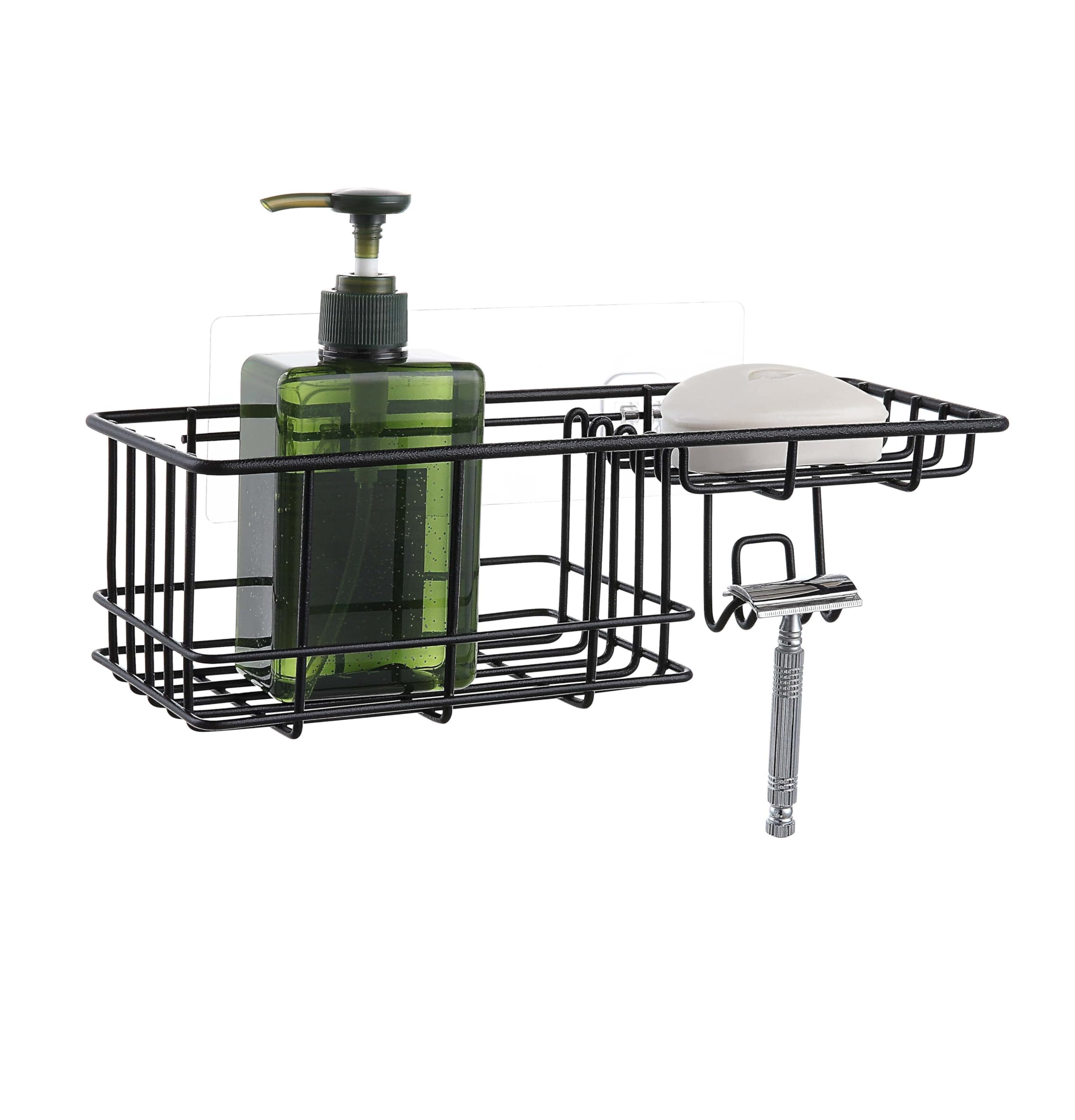 Shower Caddy Wall Mount - No Drill Organizer Basket Shelf with Adhesive Hooks - Bathroom Storage for Shampoo