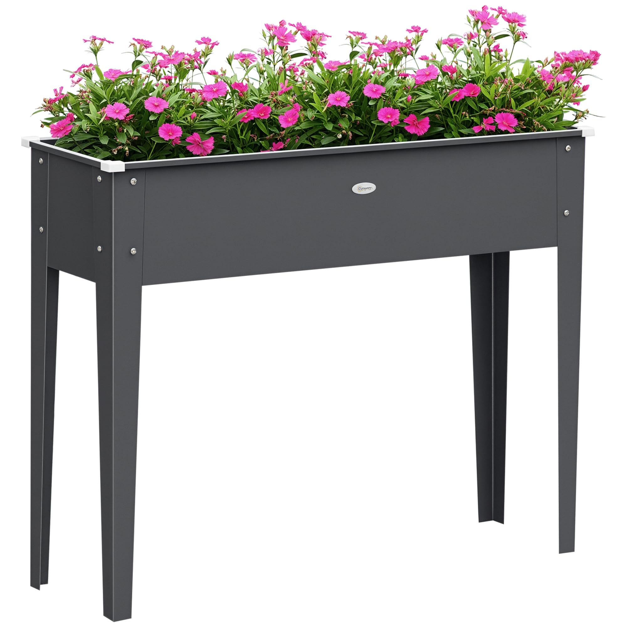 Outsunny Jardinière sur Pieds Trou de Drainage 100x30x80cm Acier Gris | Carré Potager, Acier Galvanisé