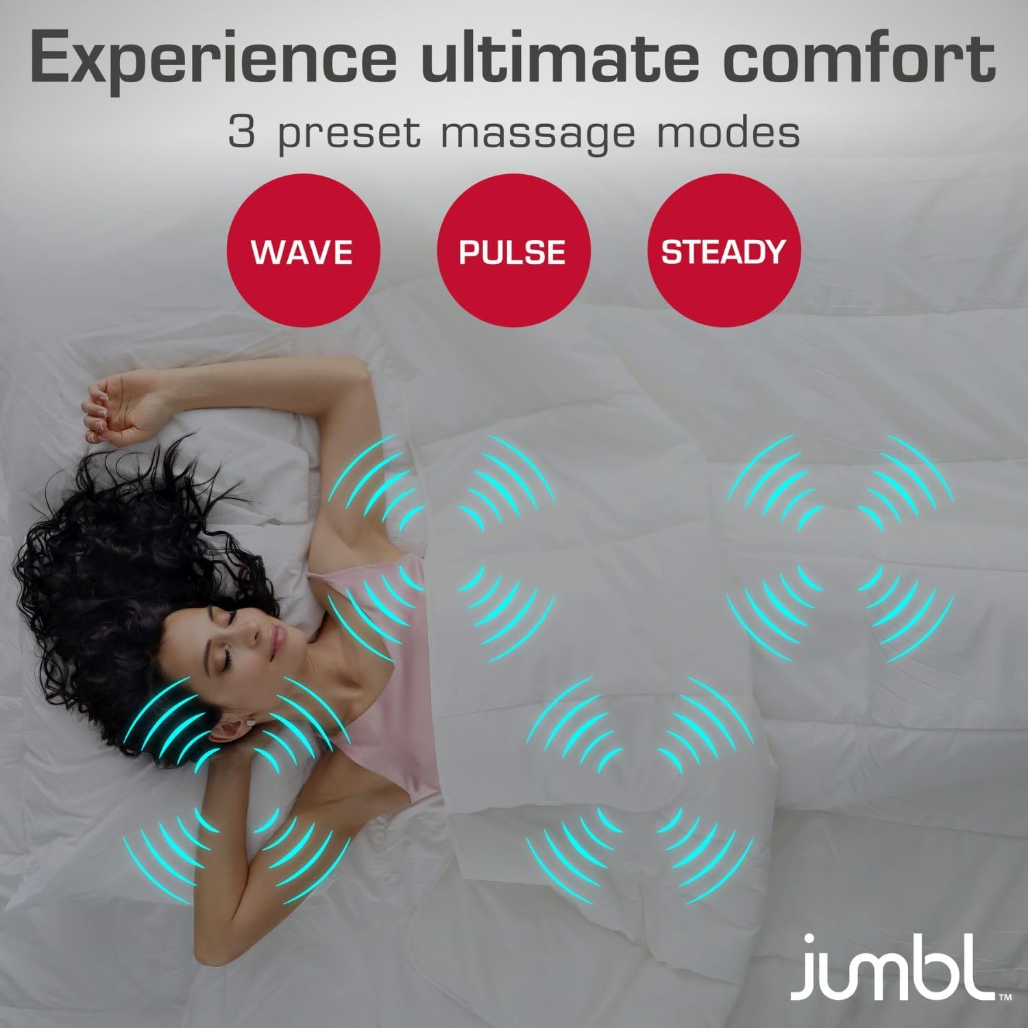 Jumbl Vibrating Mattress Pad for Bed, 4-Zone Under-Mattress Massager with 8 Intensity Levels, 3 Modes, 15/20/30-Minute Timer, Portable Sleep Massage Therapy for Adults thumbnail