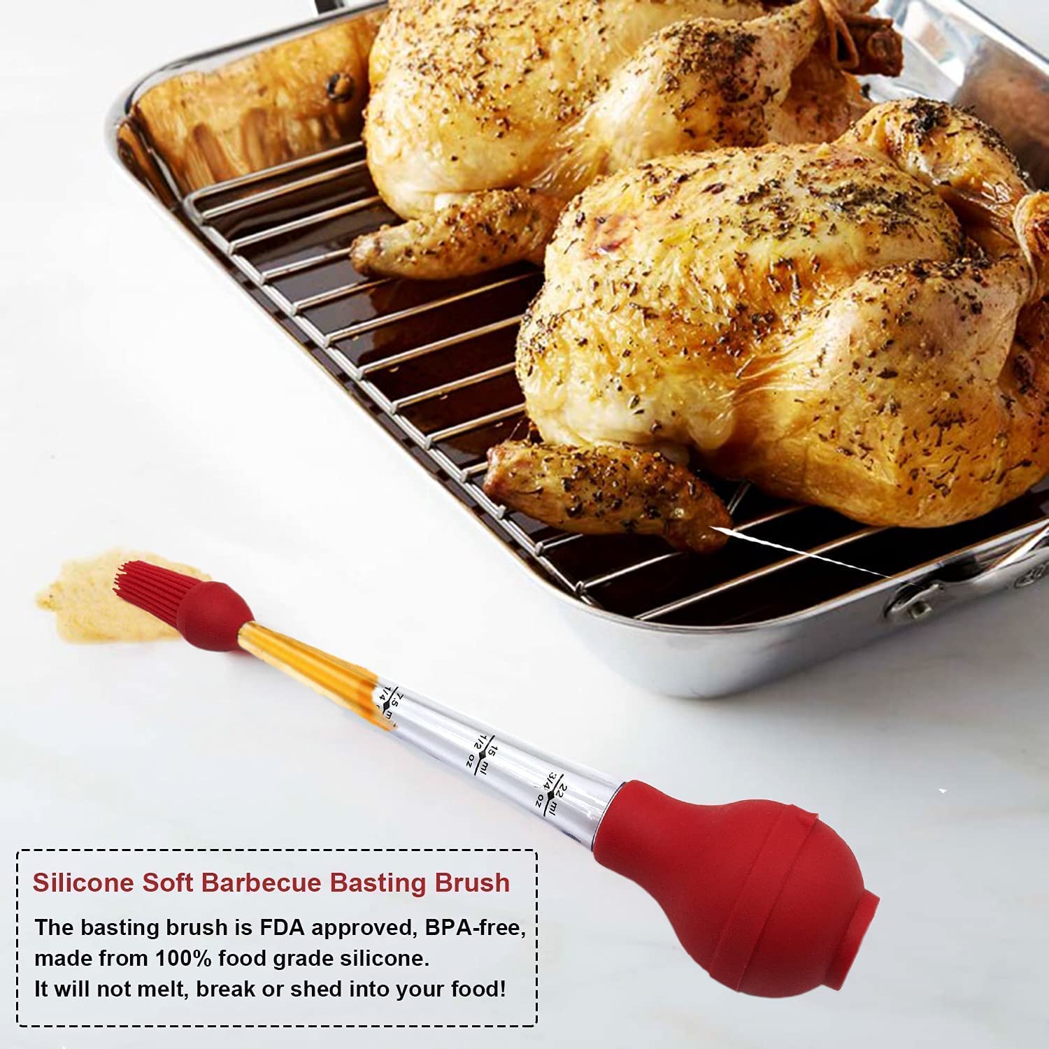 KAYCROWN Turkey Baster zestaw 4 sztuk, wysokiej jakości silikonowa żarówka FDA, w tym igła do wtryskiwacza marynaty mięsnej z szczotką do grilla i szczotką do czyszczenia dla łatwego czyszczenia