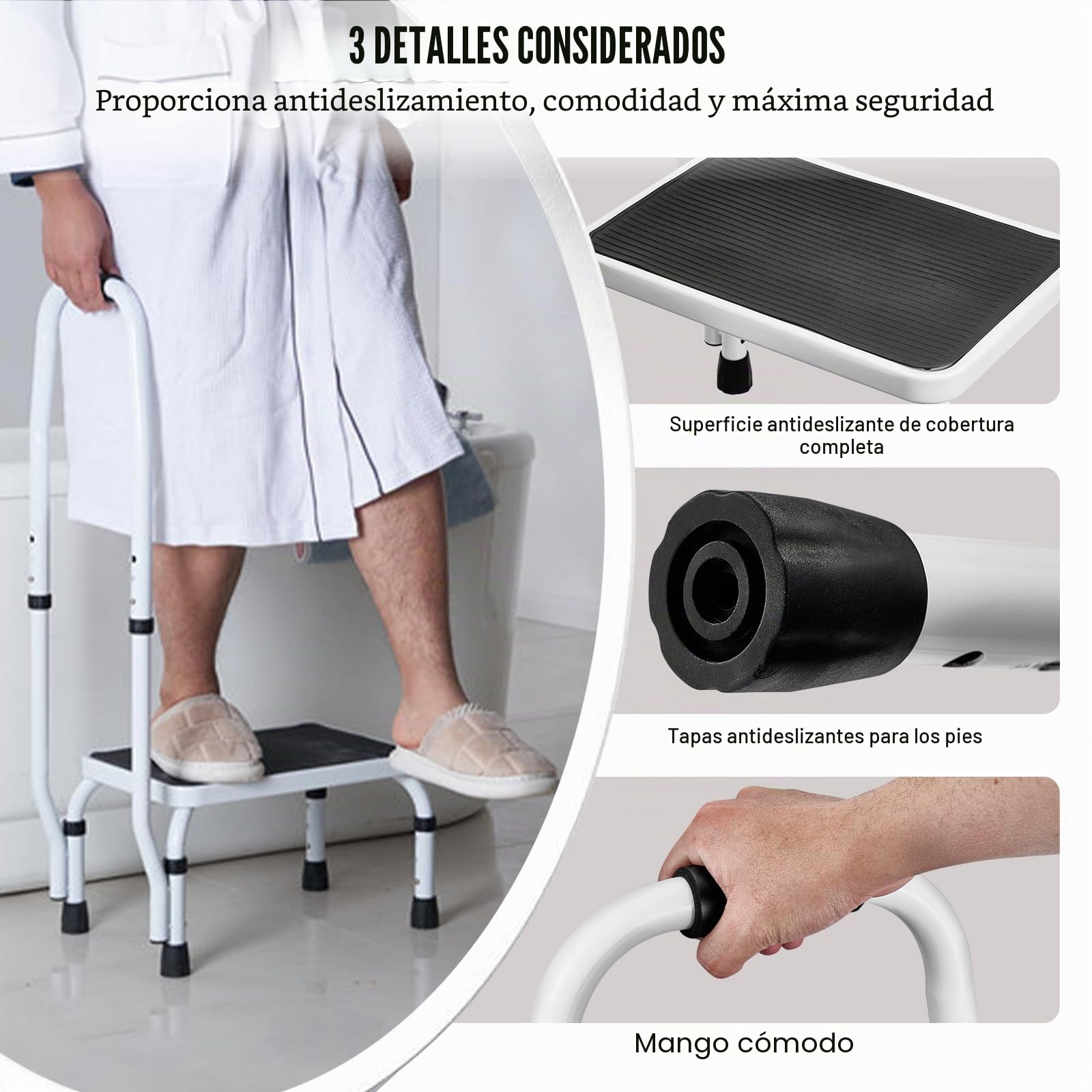 VEVOR Taburete de 1 escalón, capacidad de 330 libras, 3 alturas ajustables con asa, escalera de acero, taburetes portátiles para adultos, escaleras antideslizantes y resistentes para oficina