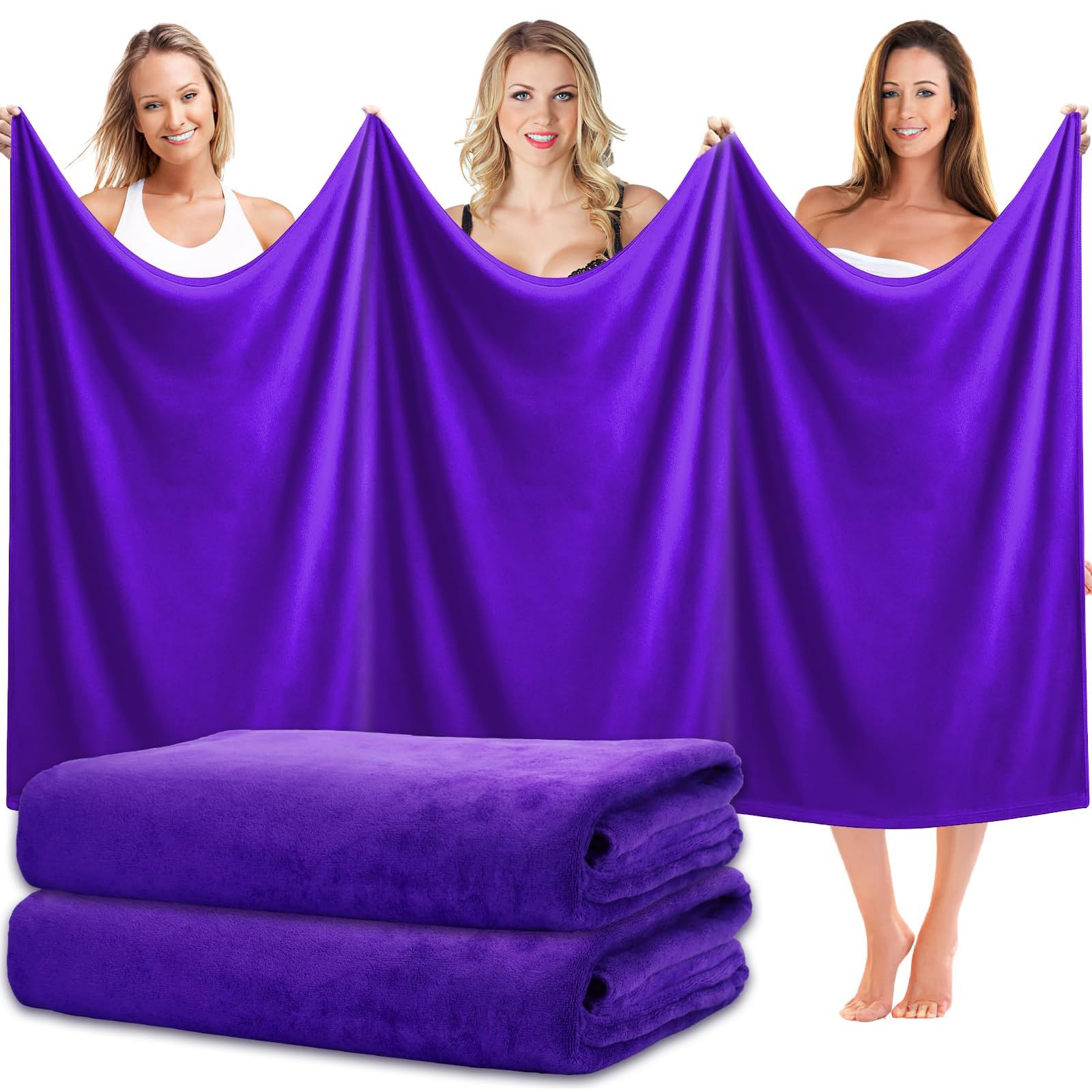 Lot de 2 Grands Draps de Bain XXL en Microfibre 102x203 cm, Serviette de Bain Extra Large à Séchage Rapide, Grande Serviette Absorbante pour Spa, Salle de Sport, Hôtel, Plage et Voyage (Violet Foncé)