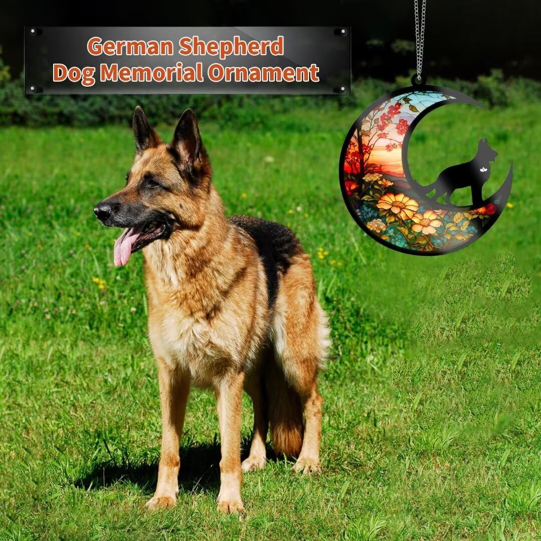 Allhercom Suncatcher Dog Memorial Gifts for Loss of Dog, Dog Remembrance Gift for Dog Lovers, Pet Loss Sympathy Gift, Puppy Adult Dog Bereavement Gift (German Shepherd, 6“)