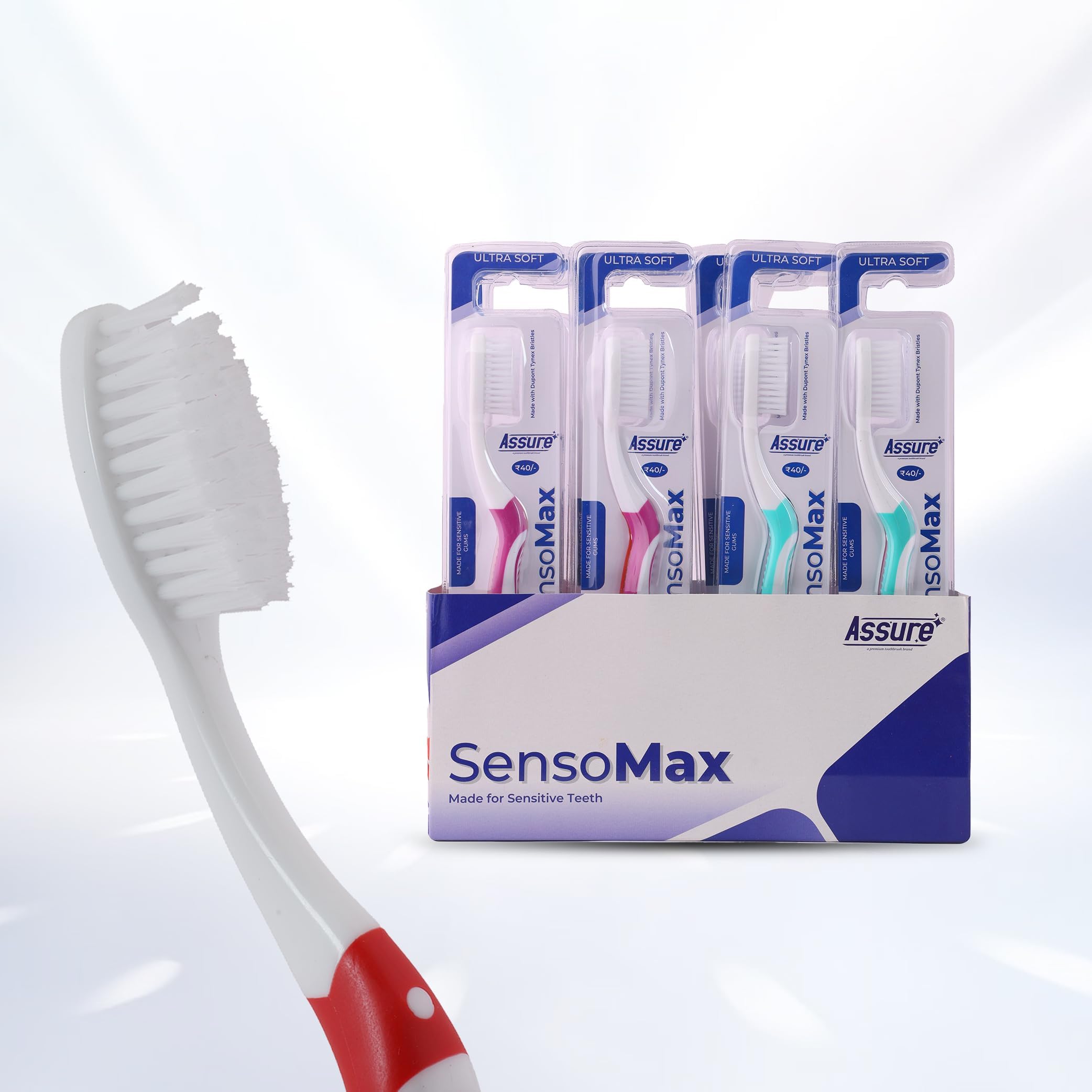 Assure Senso Max Toothbrush (Pack of 4) | Premium DuPont Tynex Bristles for Sensitive Gums | Ultra-Gentle Soft Cleaning | Ergonomic Non-Slip Handle | Multicolor Adult Pack-image-12