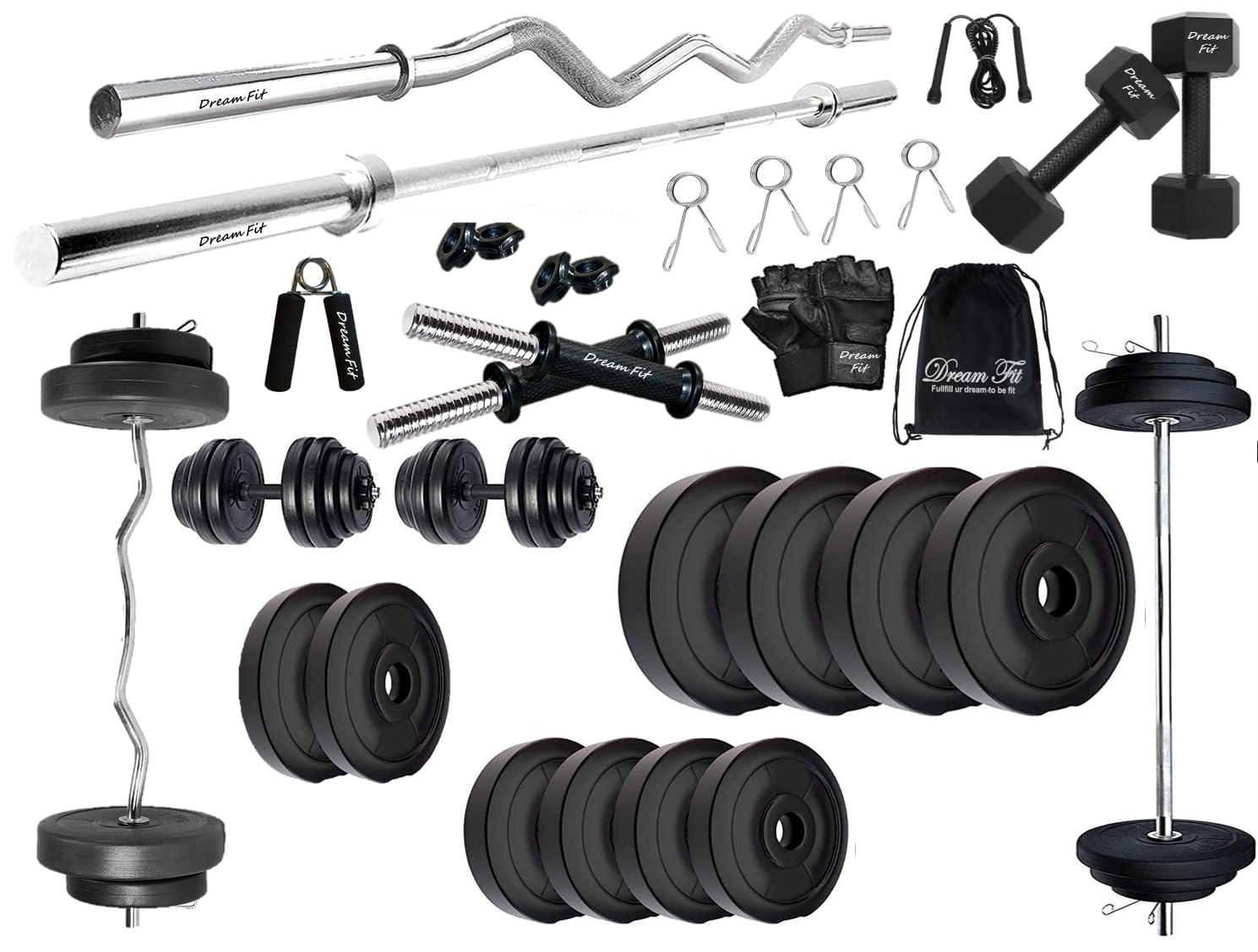 DREAM FIT PVC Home Gym Set - 25Kg PVC Plates with 3 ft Curling Rod, 3ft Straight Rod, 1 Pair Dumbbell rods, 1 Pair of 2Kg PVC hex Dumbbells and Gym Accessories (25Kg Set)-image-16