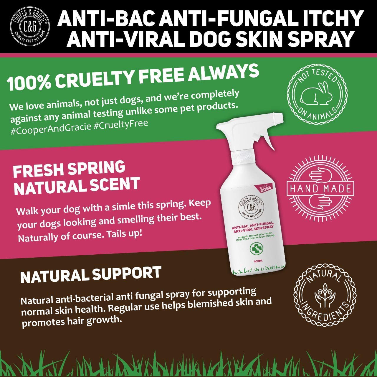 Cooper And Gracie Antibacterial Anti Fungal Itchy Dog Spray Itch