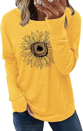 ONLYSHE Womens Crewneck Sweatshirt Casual Loose Fitting Tops Long Sleeve T Shirt