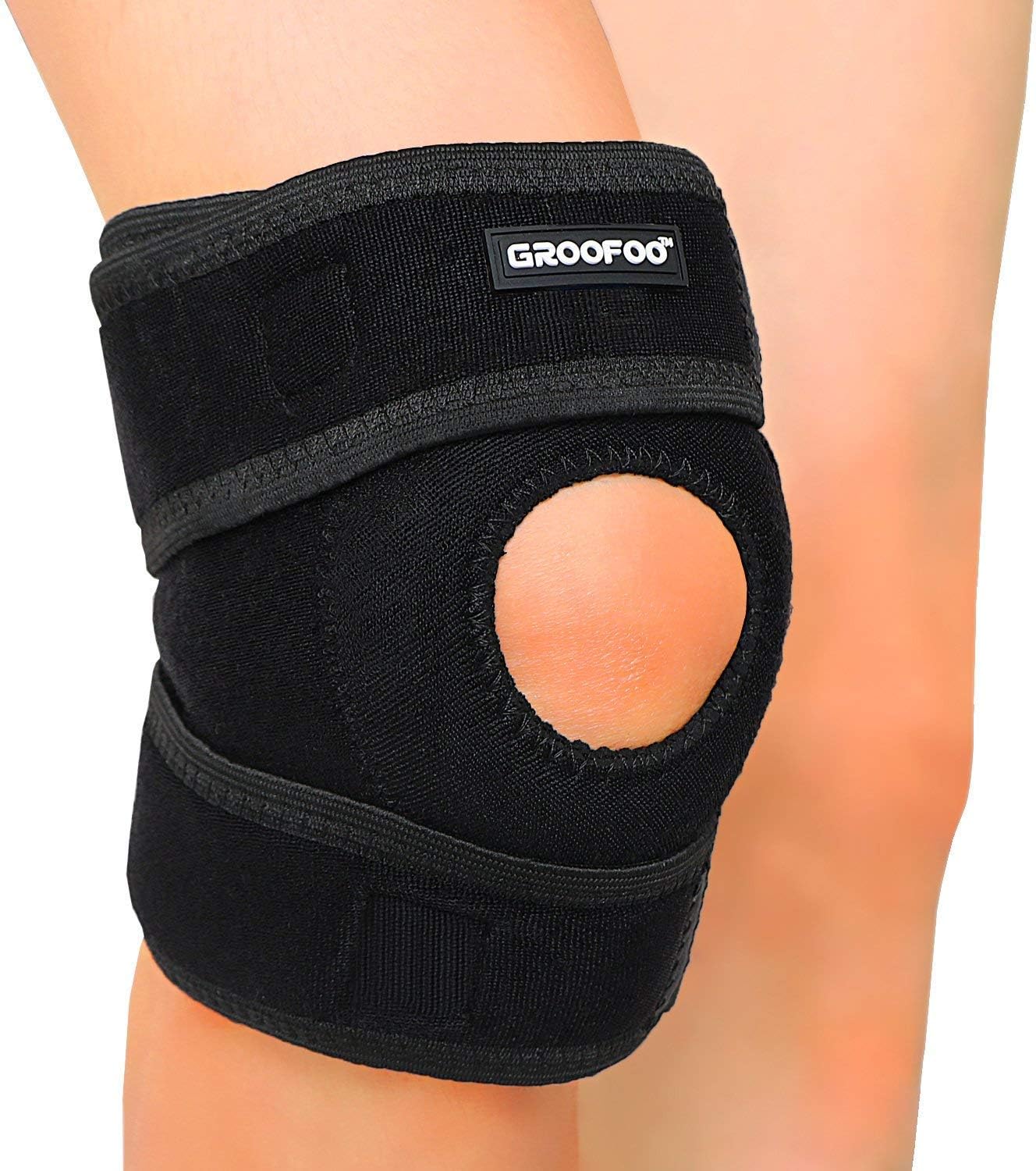 Adjustable Knee Brace Support, GROOFOO Non-Slip & Human Mechanics Knee Brace Sleeve Wraps for Man & Women - Adjustable Bi-Directional Straps