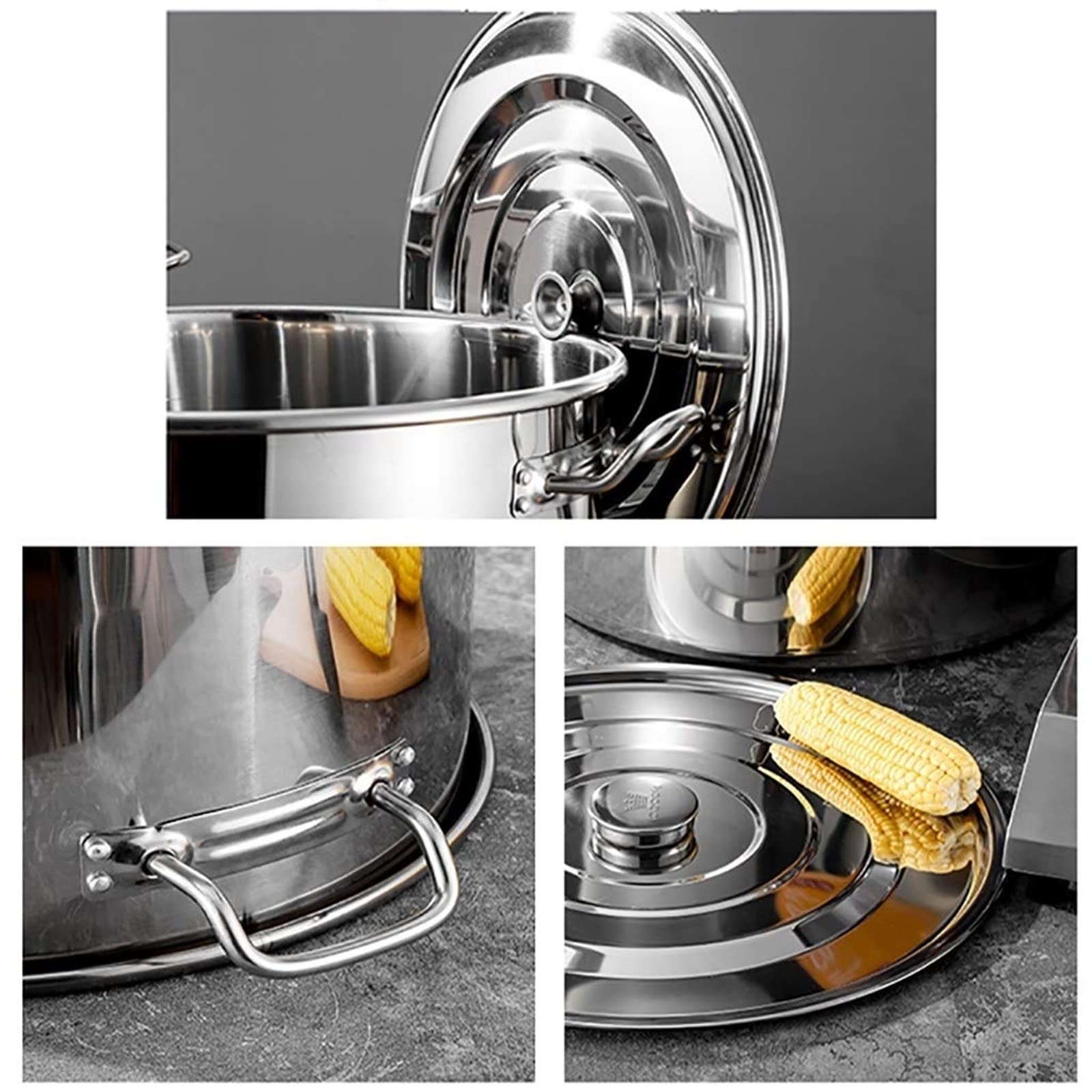 THEGA Suppentopf - Suppentopf Gross, Suppentopf Aus 304 Edelstahl, Kochtopf, Catering/Haushalt, Verdickter Suppentopf Mit Deckel, Für Gasherd/Induktionsherd (19–91 L) (Size : 30L)
