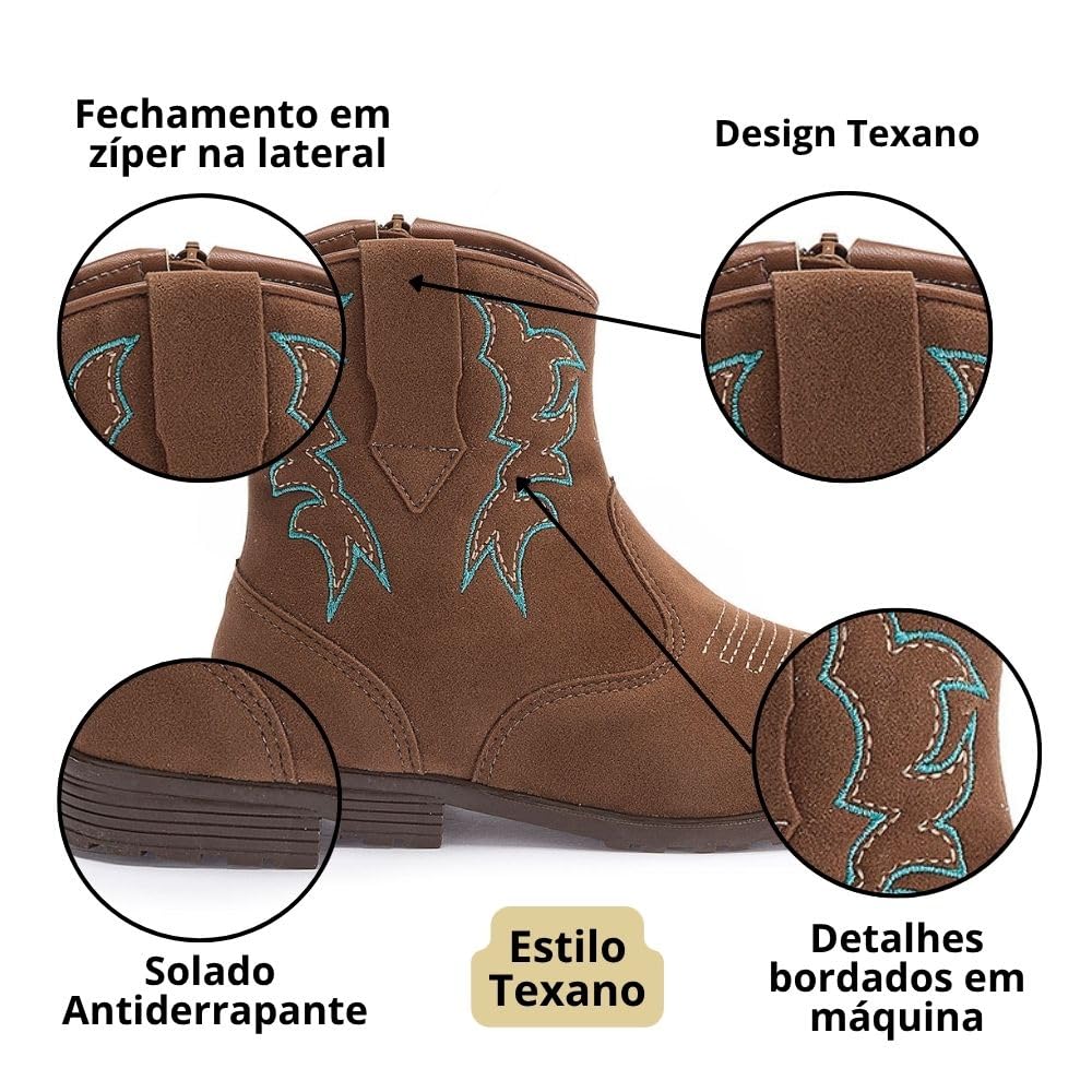 Bota Infantil Texana Country Feminina Marrom Bordada em promoção! Veja a oferta e mais achadinhos de Botas & Galochas Infantis 7 Hoje é o melhor dia para comprar Bota Infantil Texana Country Feminina Marrom Bordada com aquele preço maroto! Promoção! Aproveite a oferta! 7