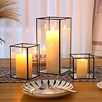 PHOSPHOR Black Glass Hurricane Candle Holder Set of 3 - Square Lanterns for Wedding, Party, Holiday & Home Decor
