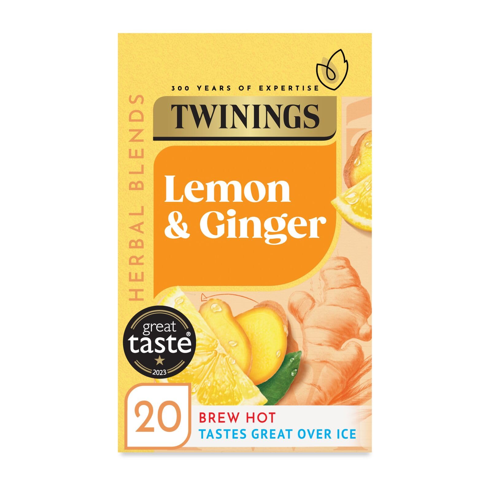 Twinings Lemon and Ginger Flavoured Tea - 20 Biodegradable Bags Caffeine-Free Herbal Tea with Zesty Lemon & Spicy Ginger Flavor Refreshing & Soothing Beverage