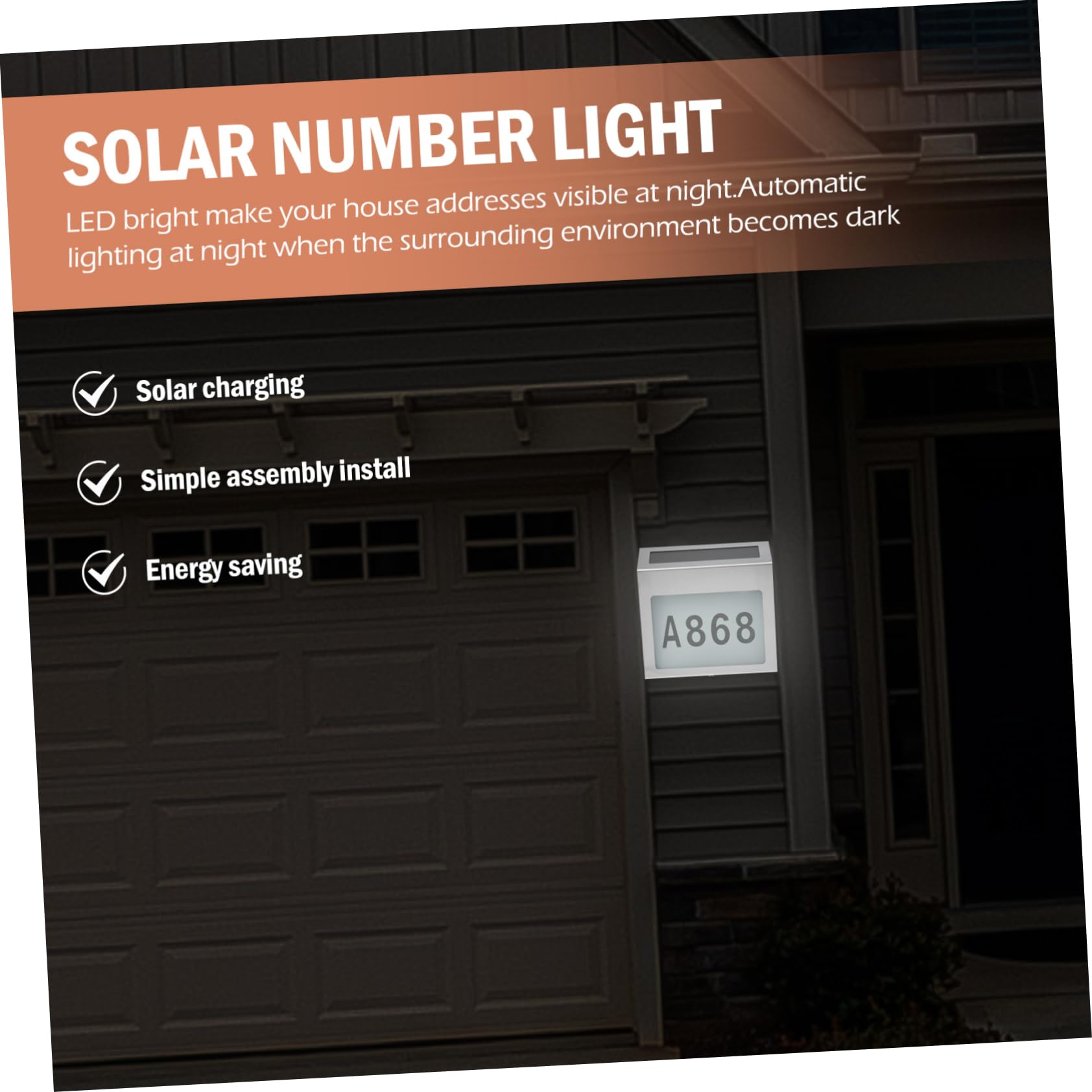 jojofuny Lampada Solare Per Numero Civico, Luce Solare Per Targa Porta, Set Di Luci Solari a Led Per Targa Porta, Durevole e Resistente Alle Intemperie, Ricarica Solare