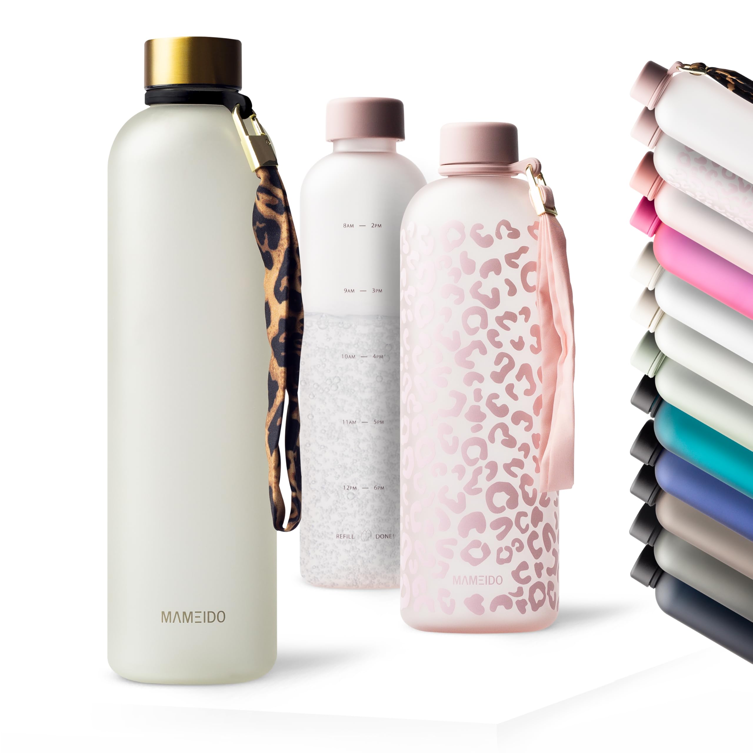 MAMEIDO Water Bottle with Time Markings 1 L (Ivory Beige Gold)