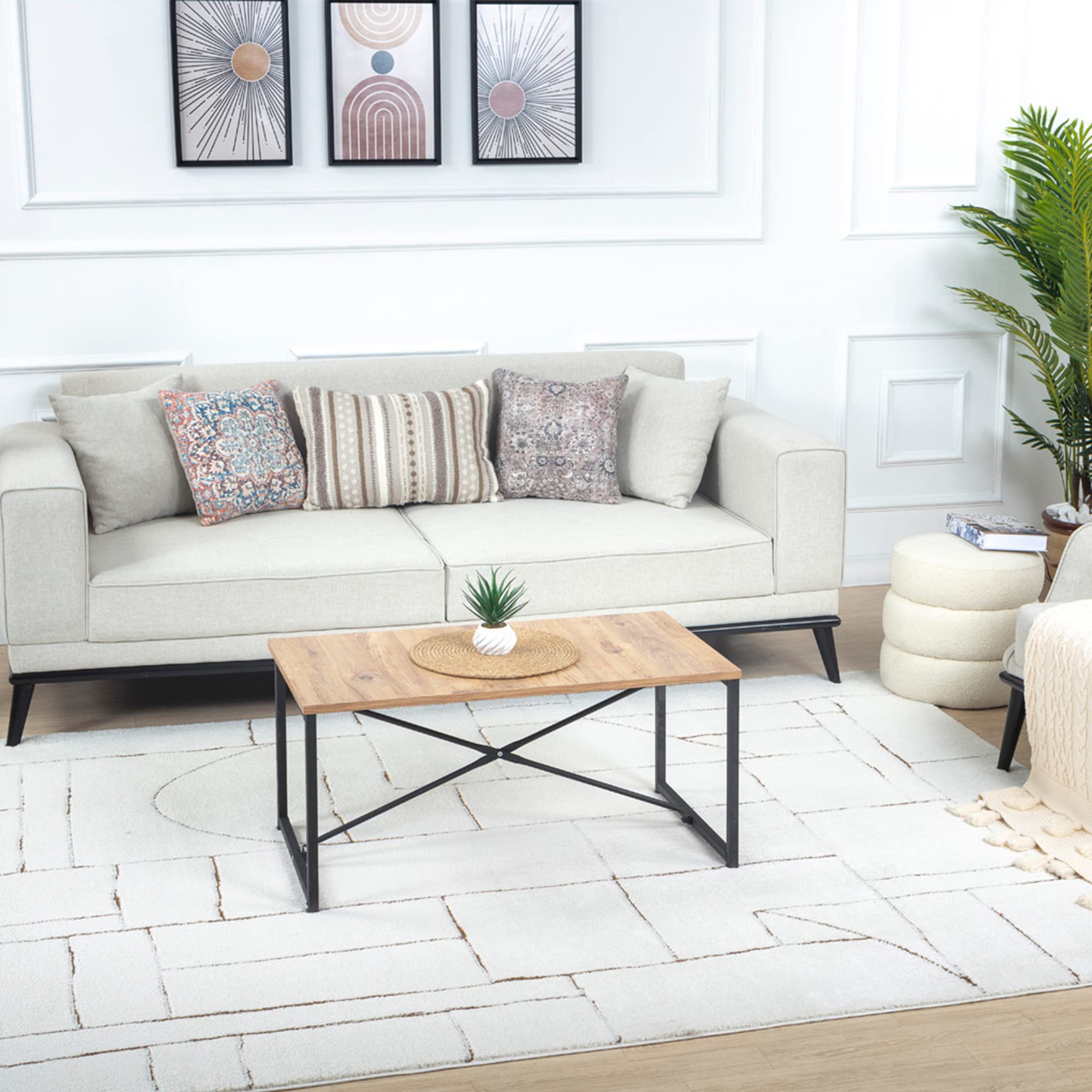 Livabliss Freud-Modern Ivory Brown High Pile Living Dining Bedroom Rug 200 X 275 Cm Easy CareNon Shedding from B&Q