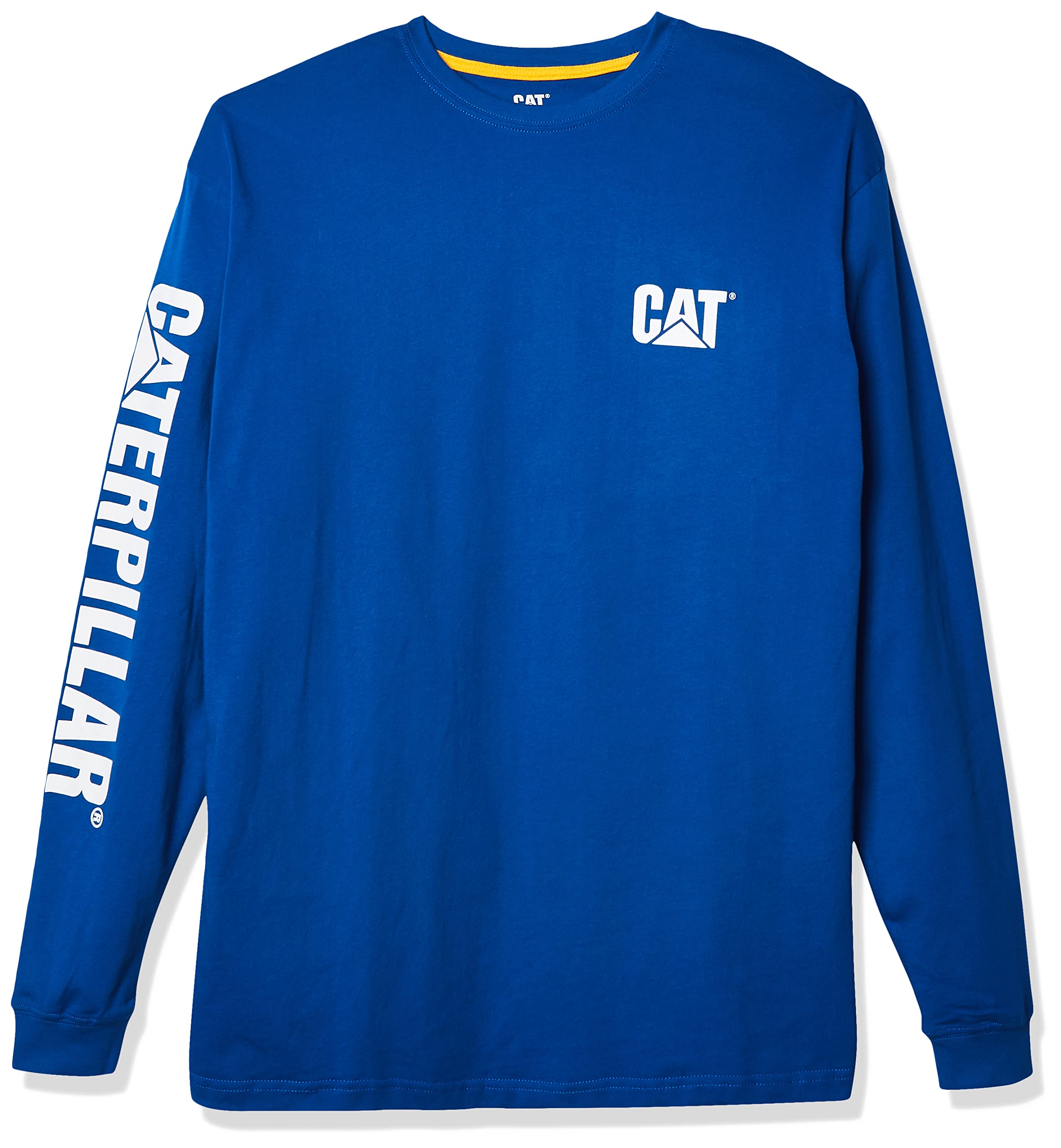 Caterpillar Trademark Banner Long Sleeve Tee Shirts for Men with Center Back Neck Wire Management Loop and Cat Workwear Logo