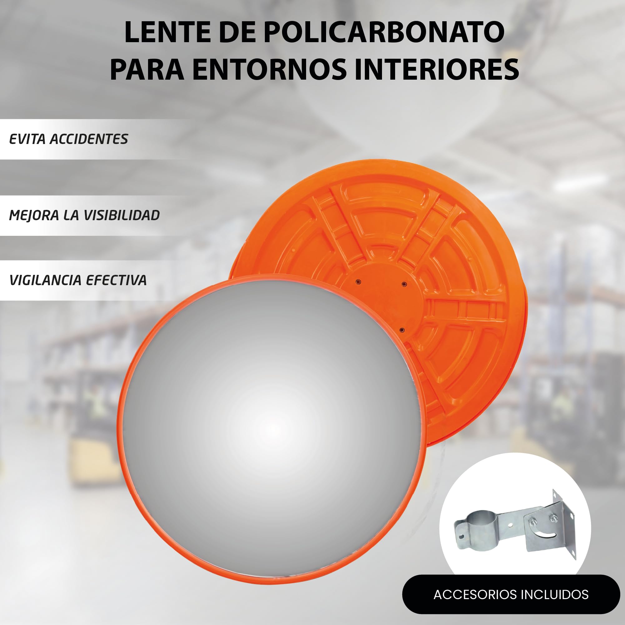 EberSign – Espejo Convexo de Tráfico Ø45 cm | Espejo de Seguridad para Interor con Ángulo de Visión | Resistente a Intemperie e Impactos para Garajes, Calles y Esquinas
