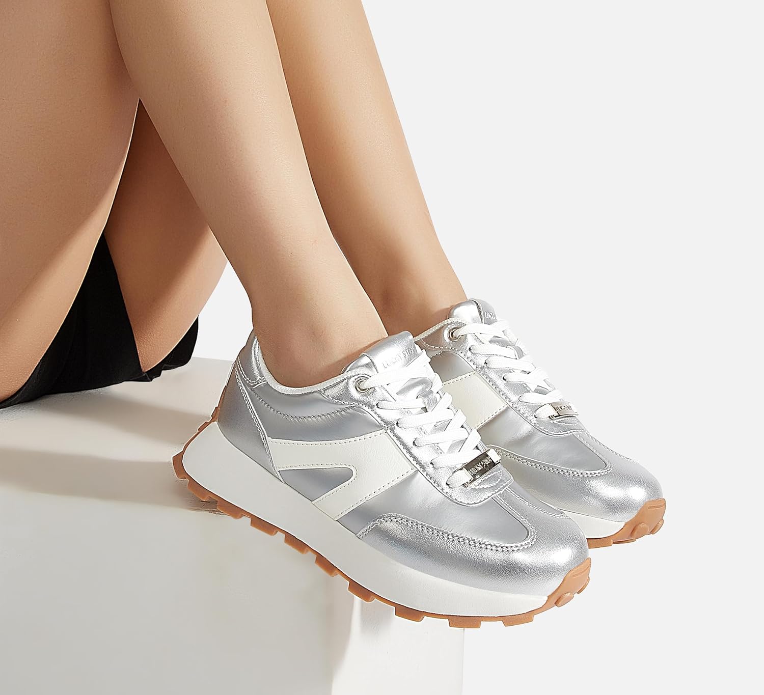 LUCKY STEP Women's Platform Fashion Sneakers Retro Classic Trainers Casual Lace-up Stylish Tennis Running Walking Shoes