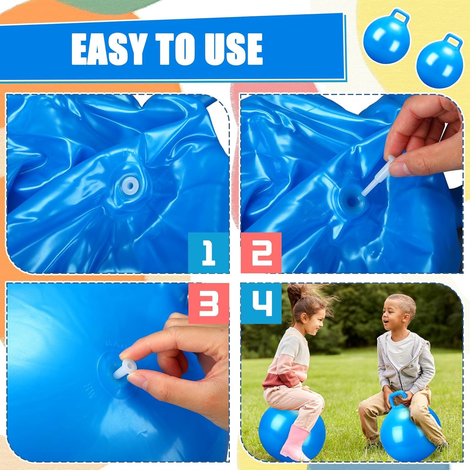 HOMAVA Sit and Bounce Rubber Hop Ball with Handle Jumping & Bouncing Ball Toys Indoor & Outdoor Kids Exercise Gym Sport Hop Ball for Kids,Boys,Girls,Adults (Size 45Cm/18Inch,Multicolour) - Image 5 thumbnail
