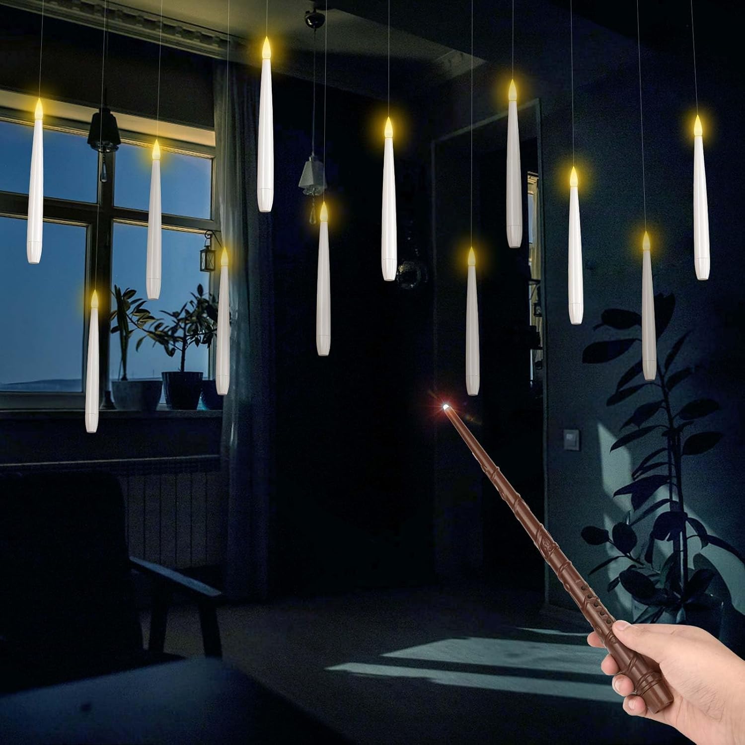 Floating Candles with Wand Remote, 12 Pcs Upgraded 3Mode Magic Hanging Candles with
