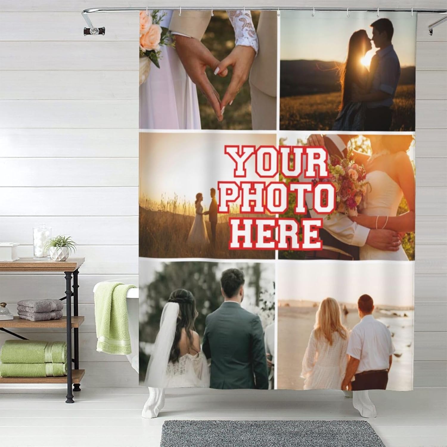 Personalized Shower Curtain Custom Shower Curtains with 6 Photos Text Customized Shower Curtain for Bathroom with Hooks 66 Inch X 72 Inch