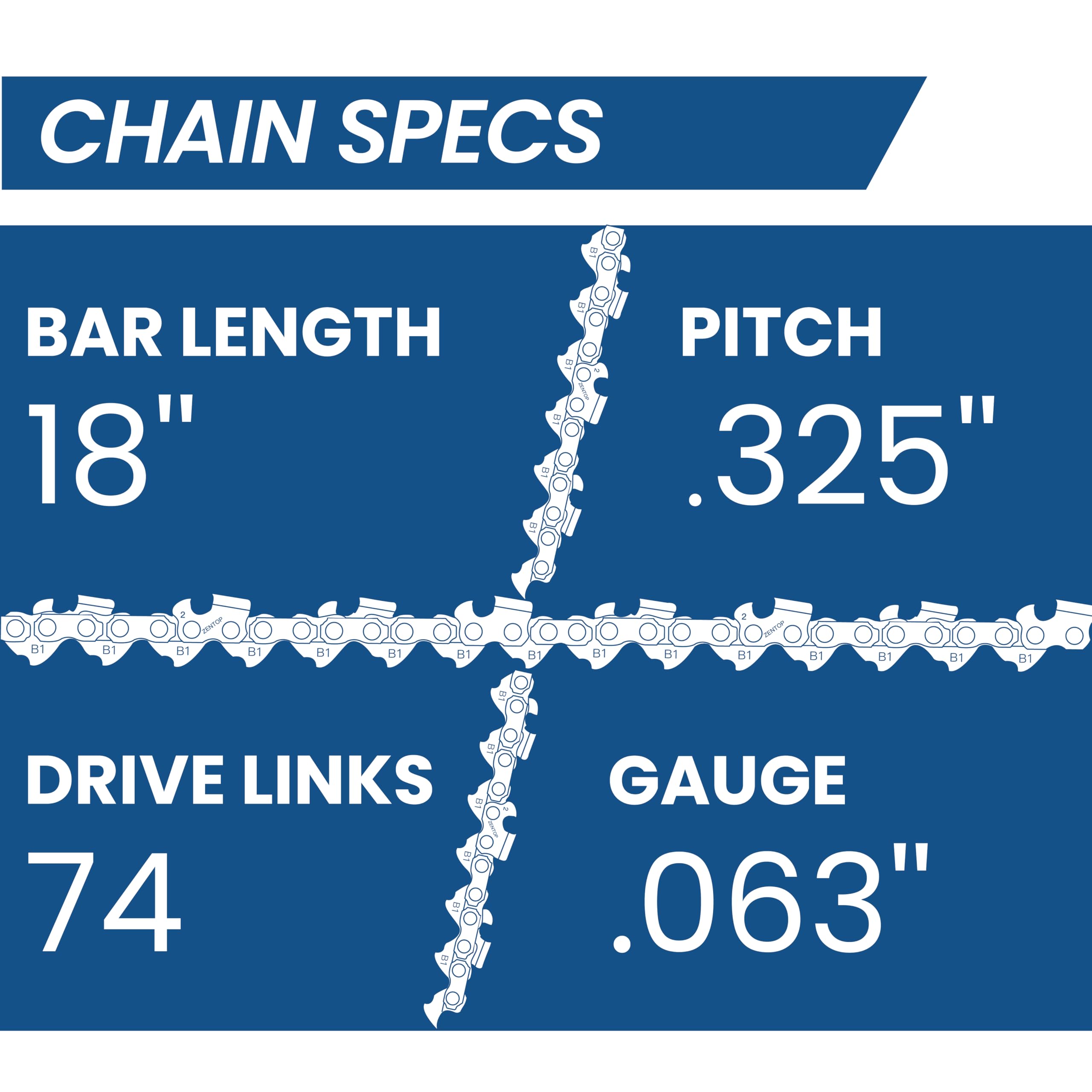 ZENTOP Carbide Chainsaw Chain 18 Inch, 063