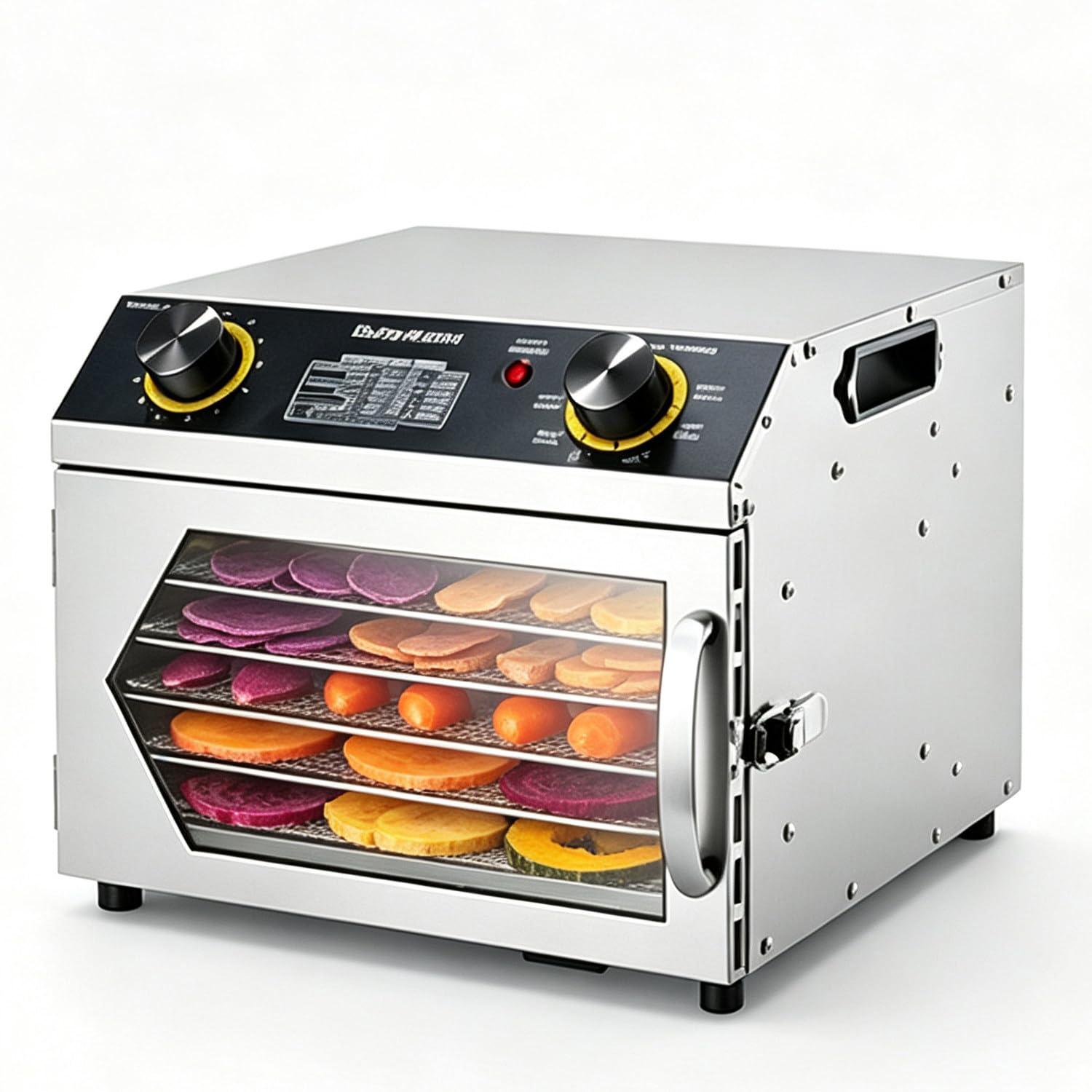 Suszarka do żywności, 6 dużych tac ze stali nierdzewnej, precyzyjna kontrola temperatury, przezroczyste okienko do suszonego mięsa, owoców i ziół 6Layers-220v
