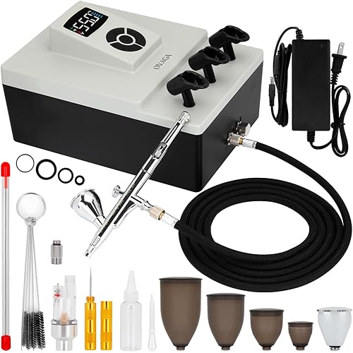 Ovaga Upgraded 55PSI Ultra-Silent Professional Airbrushing System Kit, Dual-Action Multi-Function Airbrush Set with Compressor for Painting Cake Decoration Makeup Art Craft Nail Design Model Tattoo