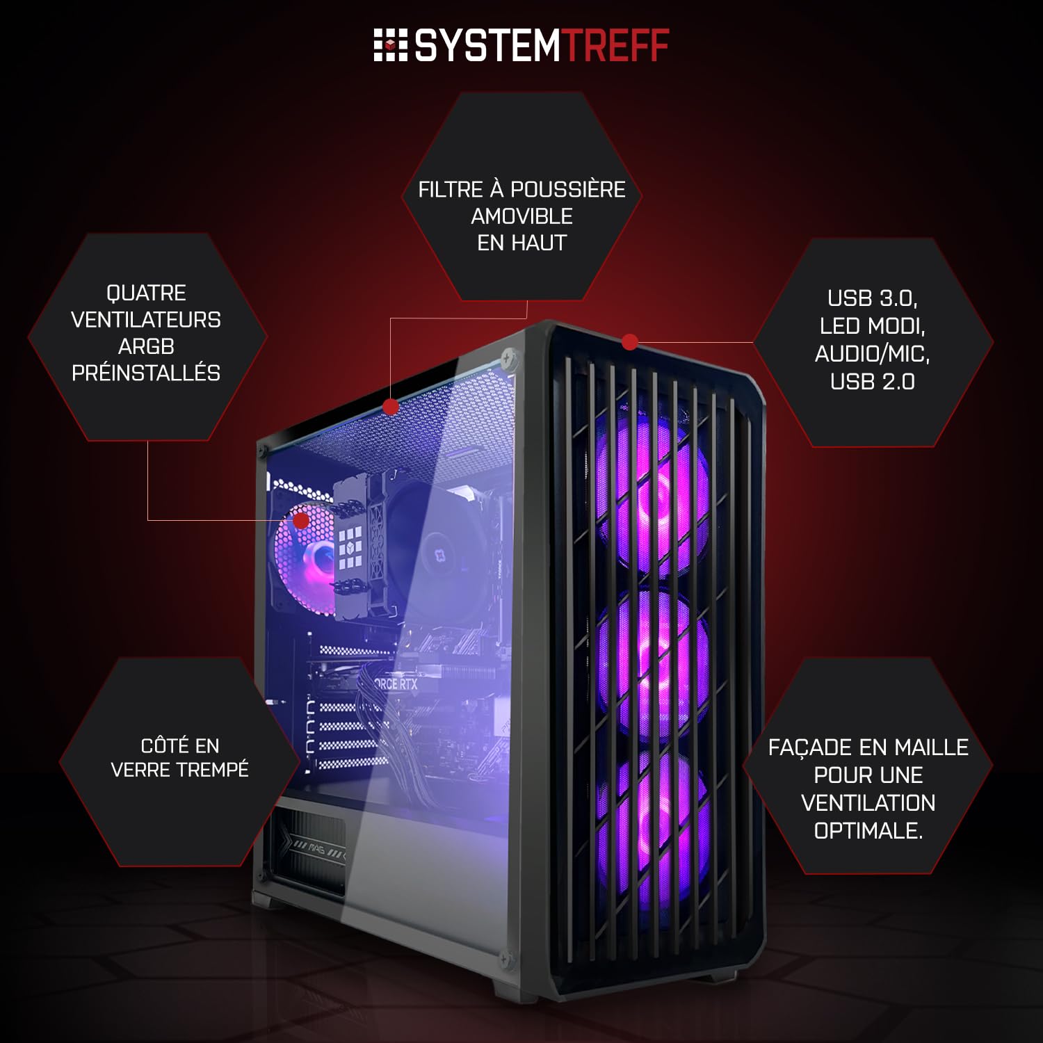 SYSTEMTREFF PC Gamer AMD Ryzen 5 5600 6x4.4GHz | Nvidia RTX 5060 8Go DX12 | 512Go M.2 NVMe | 16Go DDR4 RAM | Windows 11 | Ordinateur de Bureau WLAN pour Les Joueurs, Les Gamers & Streamer