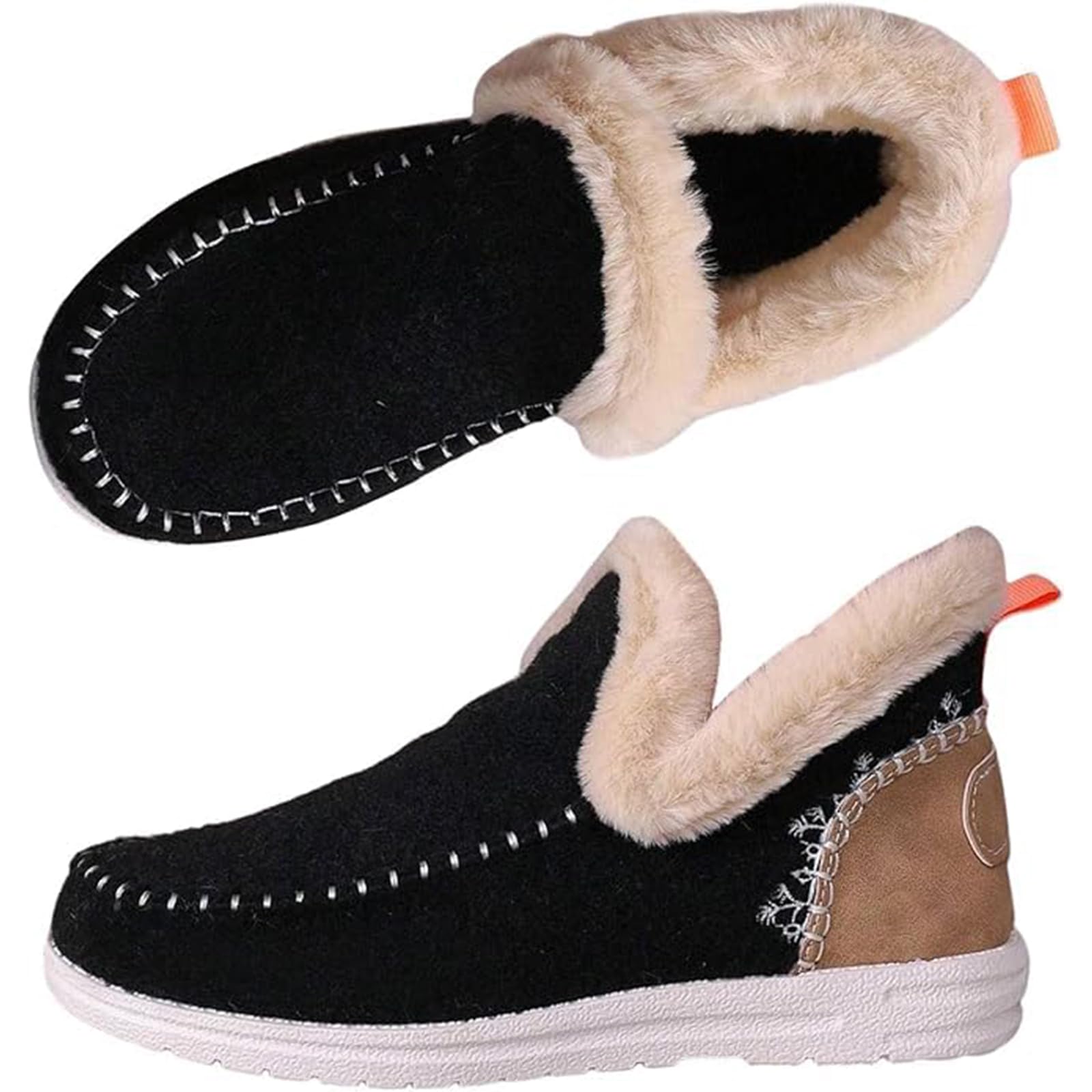 Womens Winter Flat Fluffy Snow Boots Orthopedic Arch Support Outdoor Walking Shoes Comfy Non-Slip Ankle Snow Boots