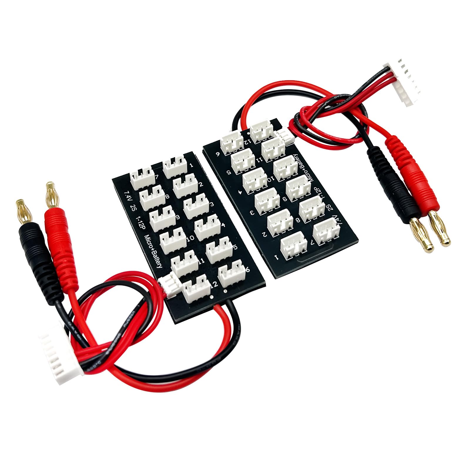 2Pcs 2S 7.4V LiPo Parallel Charging Board JST-PH2.0 3-Pin 4.0mm Banana Plug 2S LiPo Battery Charge Board for Balance Charger Imax B6 SCX24 Batteries