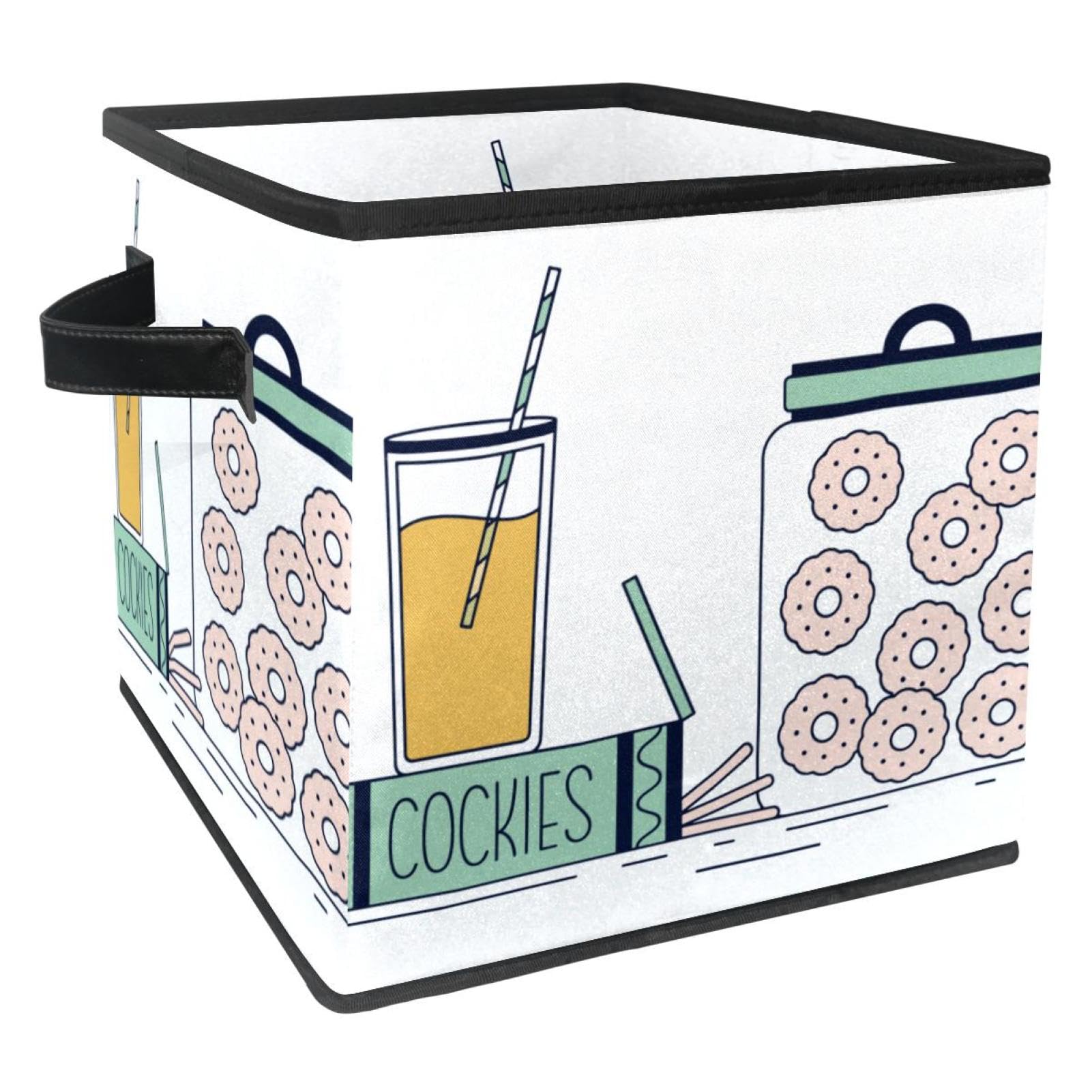 Boîte de rangement pliable avec poignées motif cookies et jus