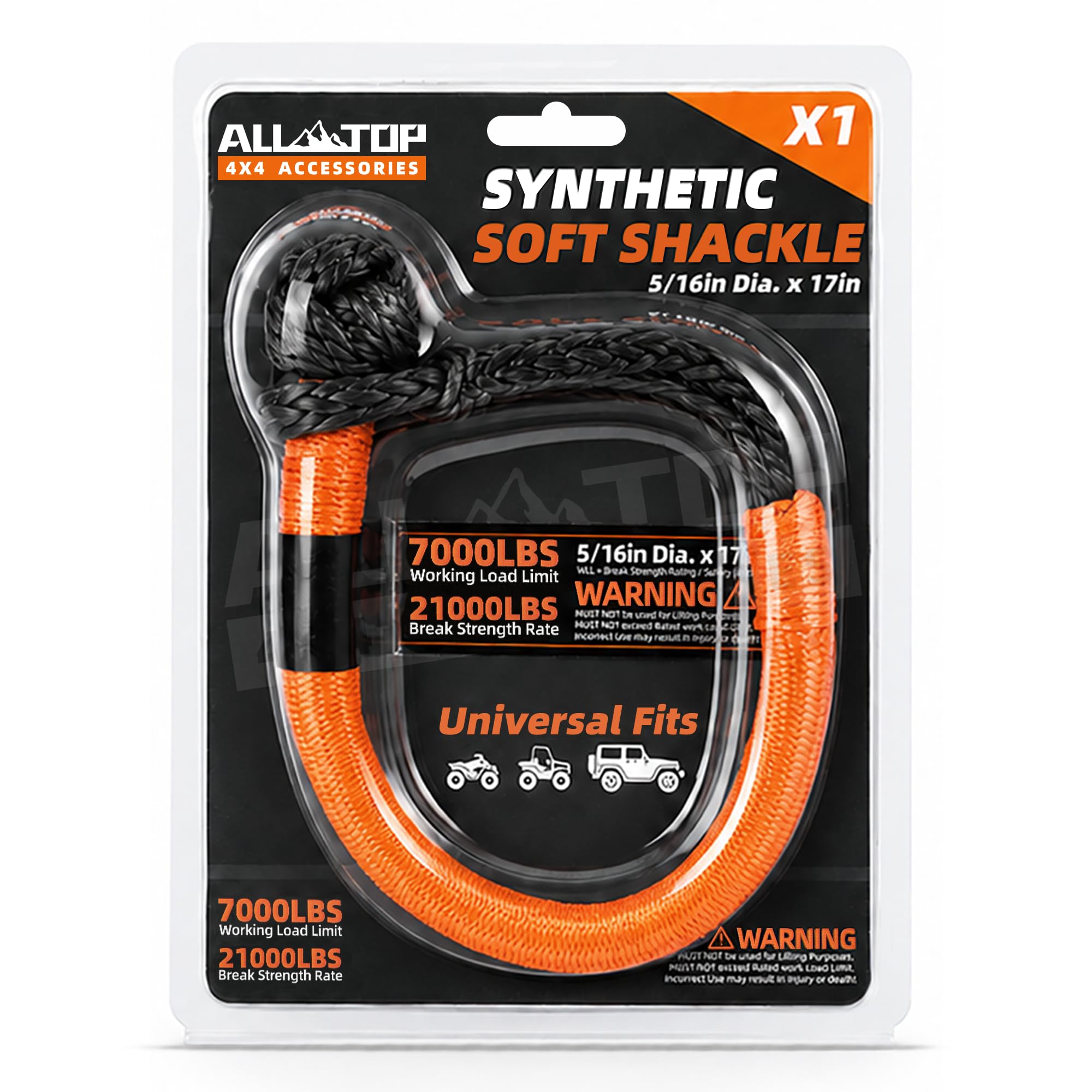 ALL-TOP Synthetic Soft Shackle Rope 5/16in x 17in (21000Lbs Max Break) UHMWPE Recovery Tow Shackles for ATV, UTV, 4x4 Vehicles, 1 PCS