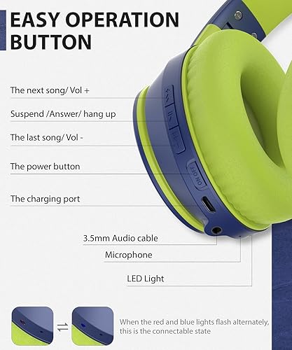 Vista 39 de rockpapa E9 - Auriculares Bluetooth para niños y niñas adultos, estéreo plegables con cable/inalámbrico con micrófono para escuela, viajes, tableta