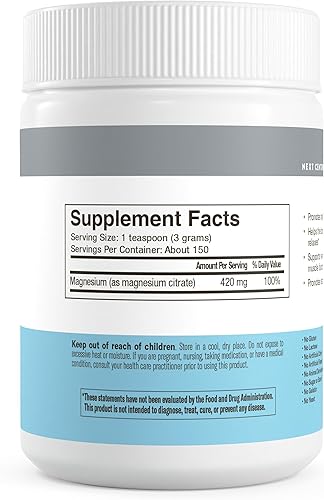 Miniatura 7 de Polvo de citrato de magnesio – Polvo de magnesio puro sin gluten – Suplemento de citrato de magnesio para adultos y niños, bebida orgánica de